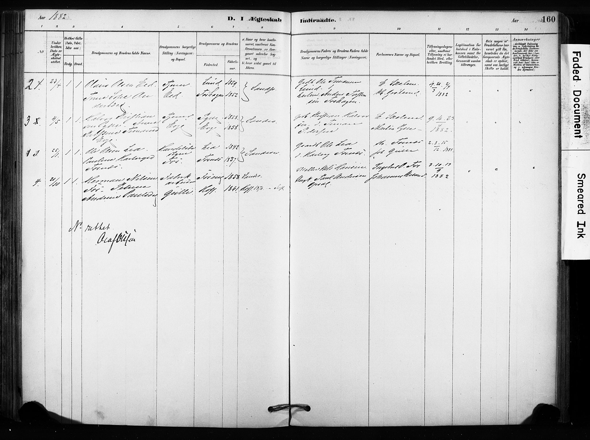 Sandsvær kirkebøker, SAKO/A-244/F/Fc/L0001: Parish register (official) no. III 1, 1878-1923, p. 160