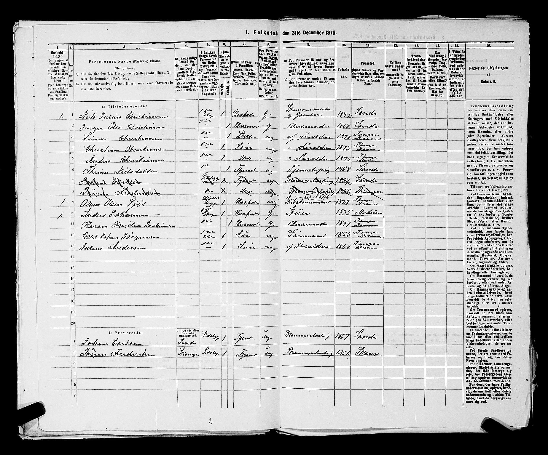 SAKO, 1875 census for 0602 Drammen, 1875, p. 3653