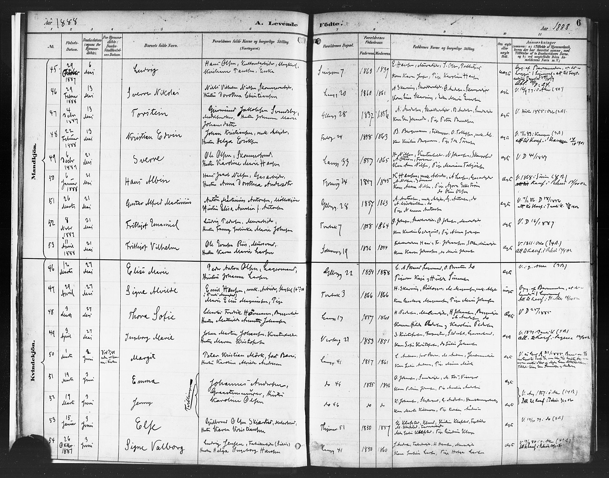 Petrus prestekontor Kirkebøker, AV/SAO-A-10872/F/Fa/L0004: Parish register (official) no. I 4, 1888-1898, p. 6