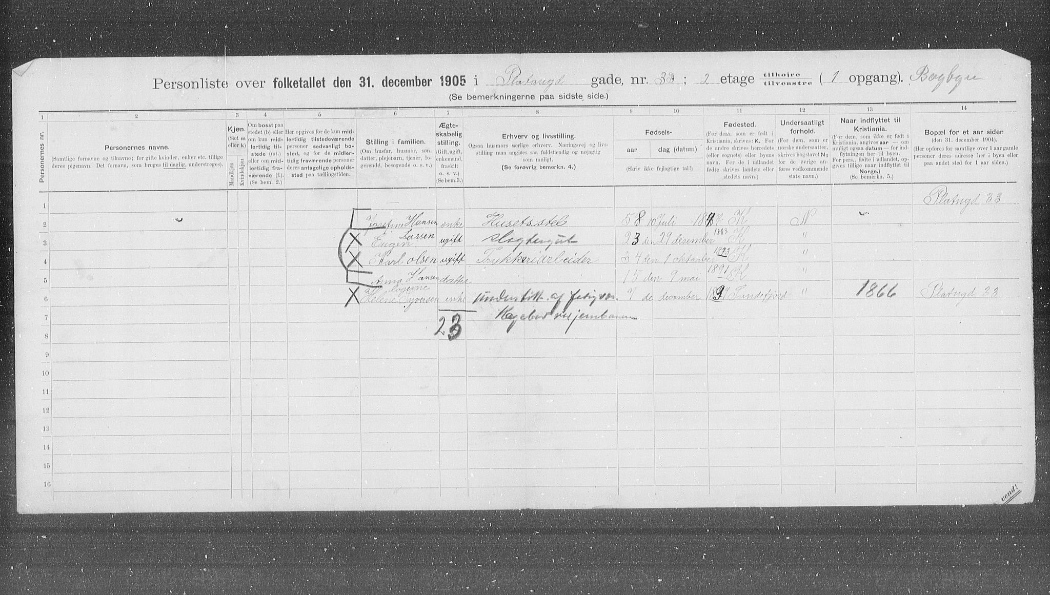 OBA, Municipal Census 1905 for Kristiania, 1905, p. 42541