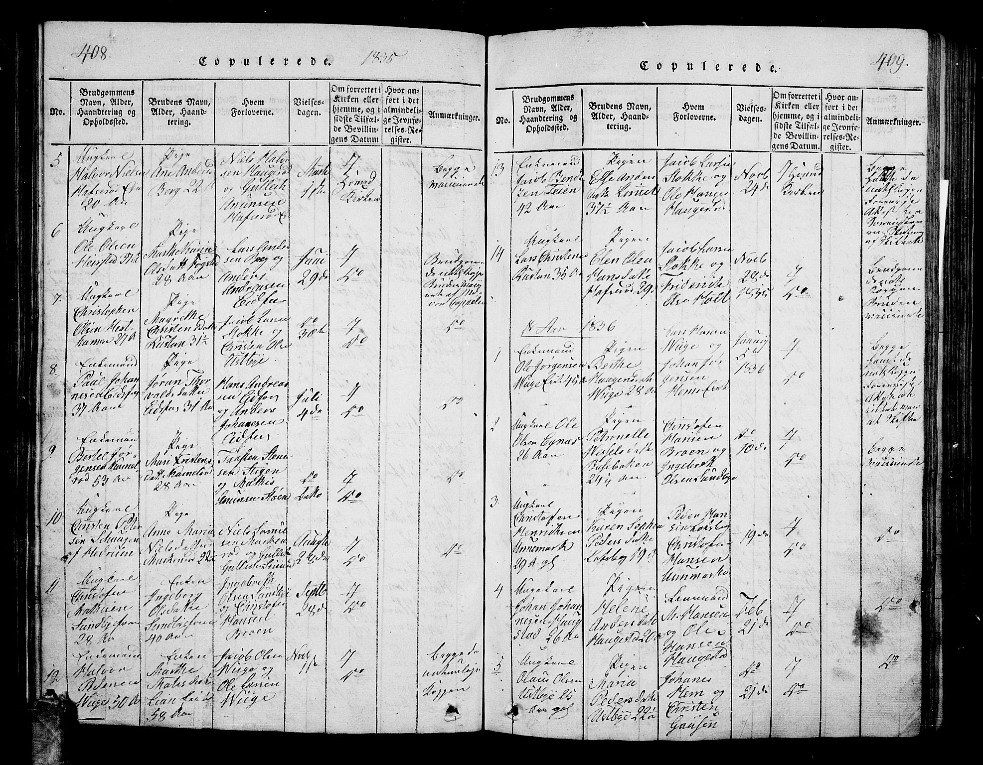 Hof kirkebøker, AV/SAKO-A-64/G/Ga/L0001: Parish register (copy) no. I 1, 1814-1844, p. 408-409