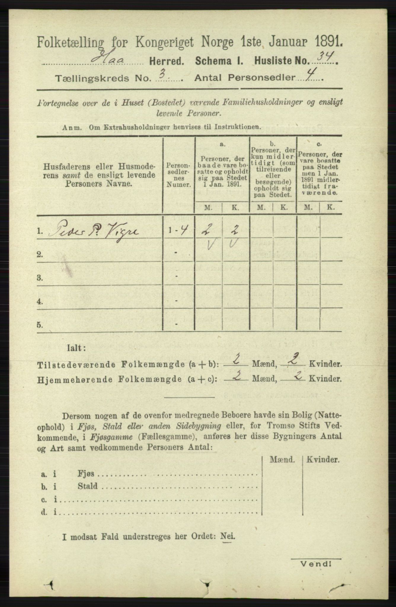 RA, 1891 census for 1119 Hå, 1891, p. 687