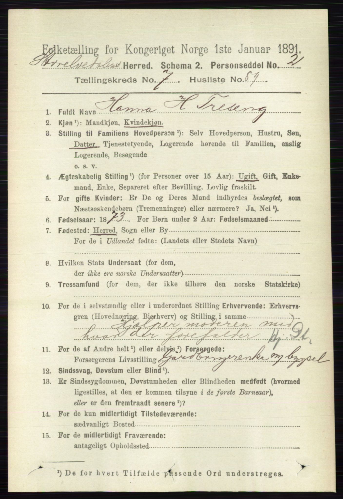 RA, 1891 census for 0430 Stor-Elvdal, 1891, p. 3346