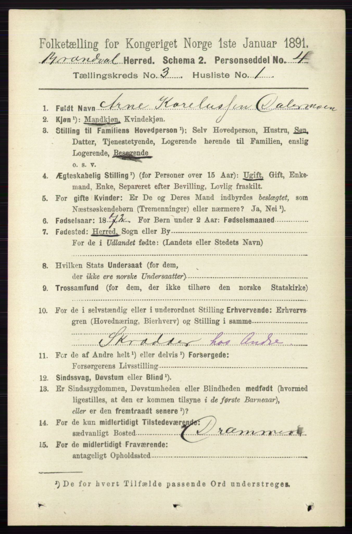 RA, 1891 census for 0422 Brandval, 1891, p. 1236