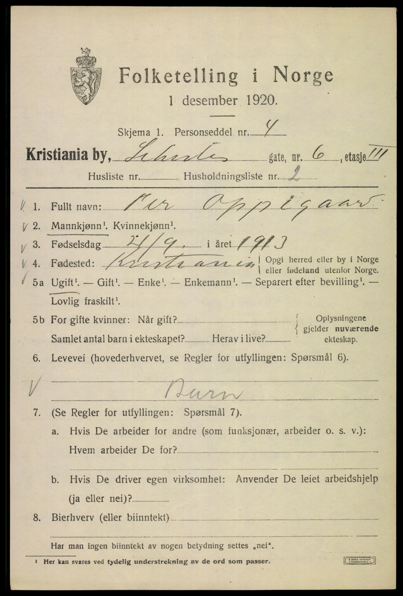 SAO, 1920 census for Kristiania, 1920, p. 505579