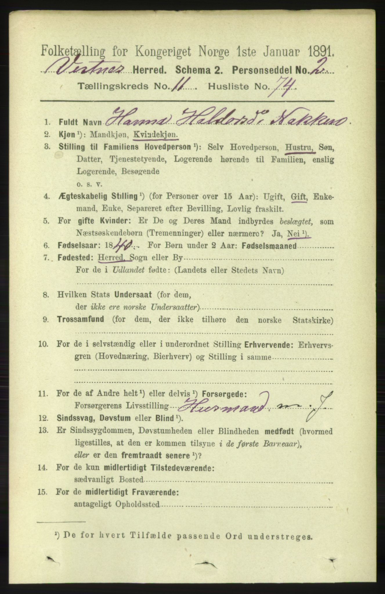 RA, 1891 census for 1535 Vestnes, 1891, p. 4359