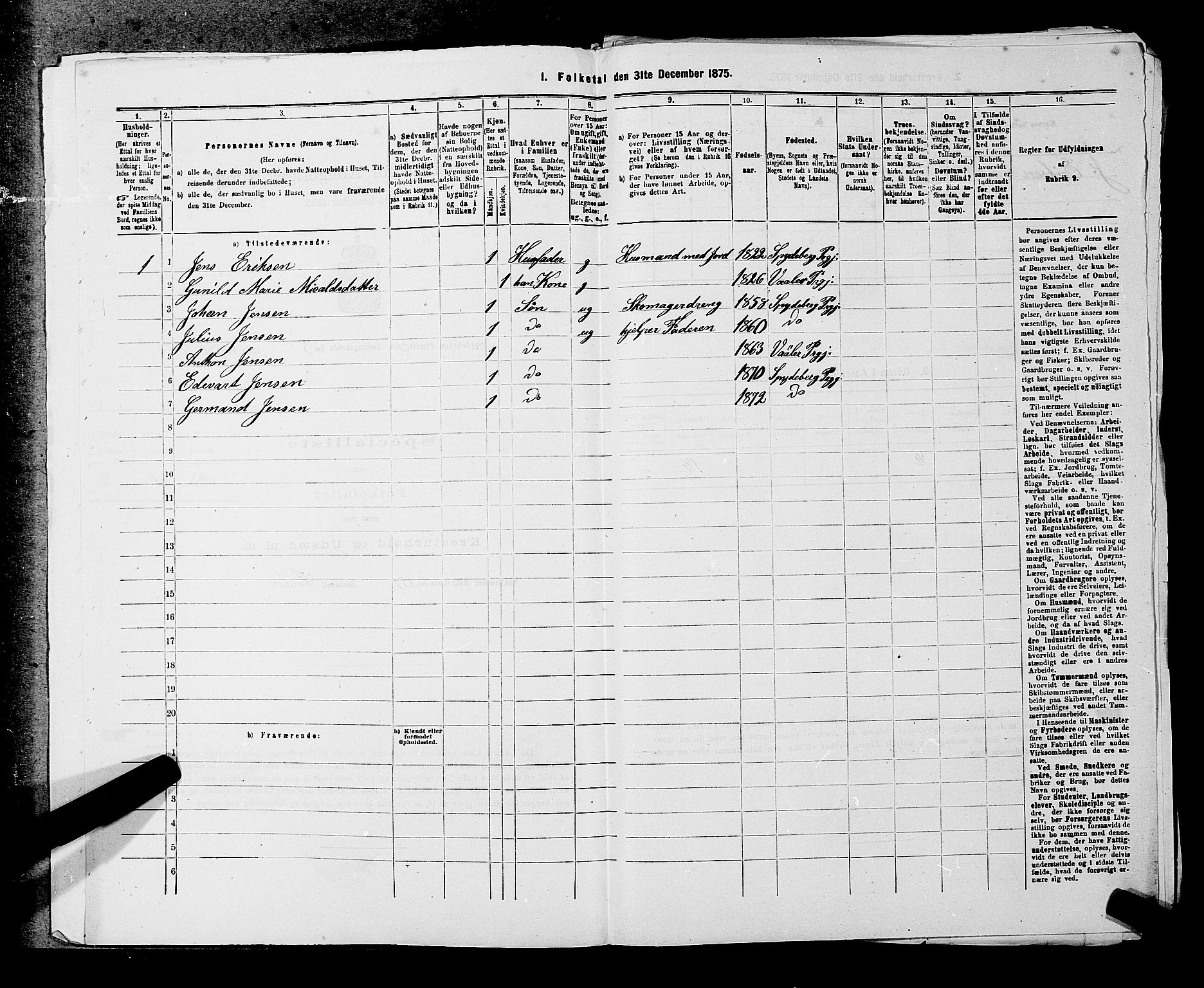 RA, 1875 census for 0123P Spydeberg, 1875, p. 413