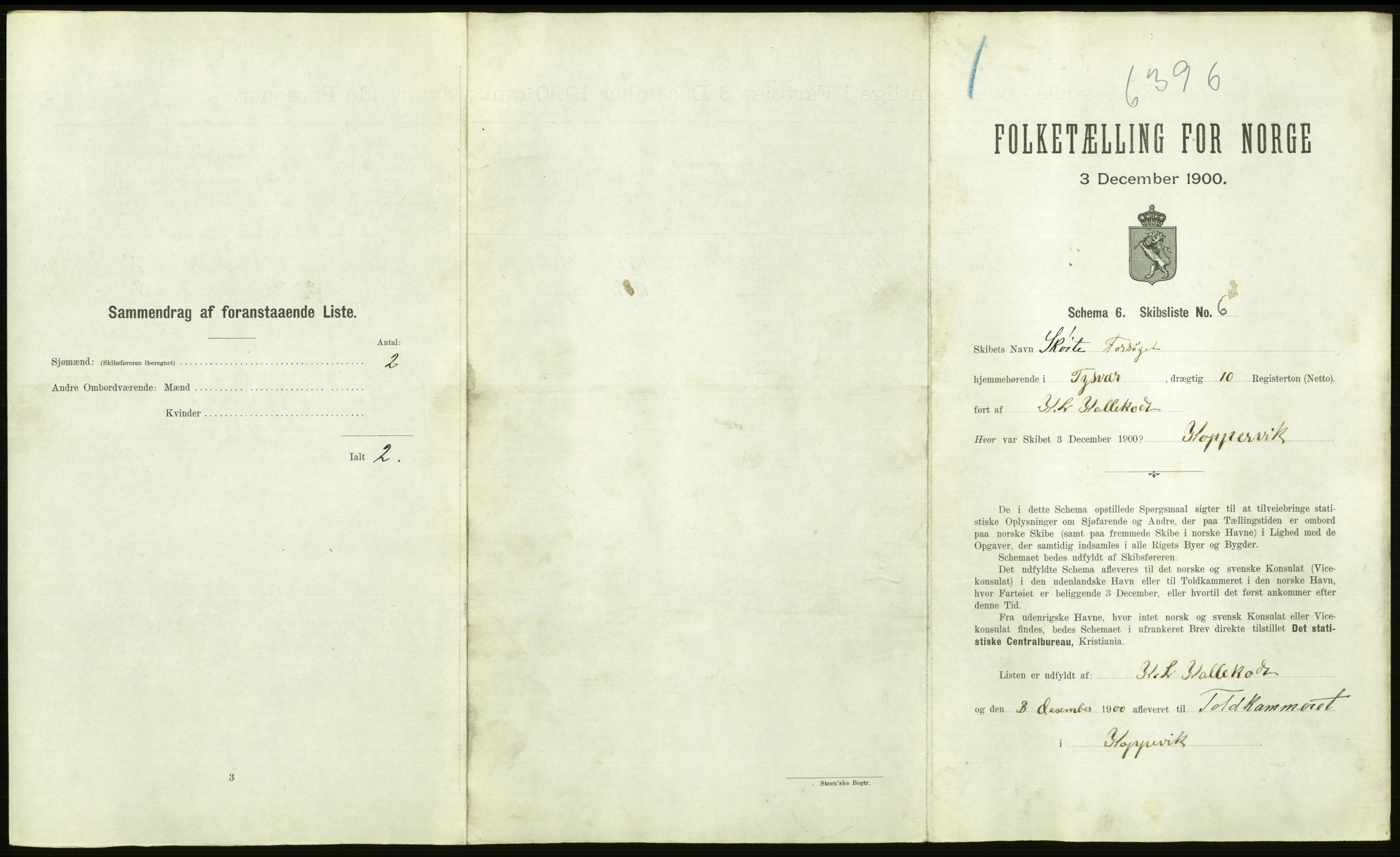 RA, 1900 Census - ship lists from ships in Norwegian harbours, harbours abroad and at sea, 1900, p. 1071