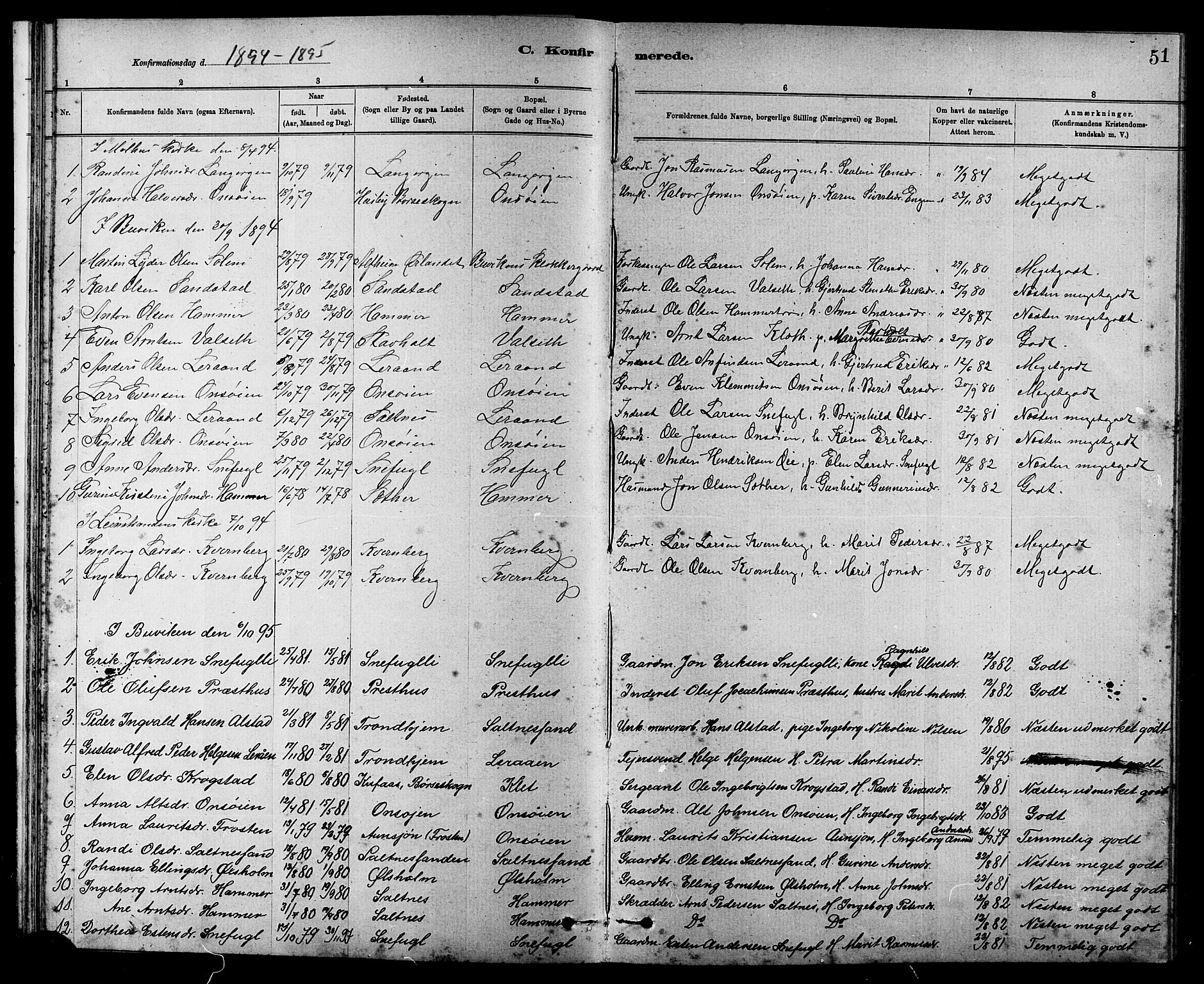 Ministerialprotokoller, klokkerbøker og fødselsregistre - Sør-Trøndelag, SAT/A-1456/666/L0790: Parish register (copy) no. 666C03, 1885-1908, p. 51