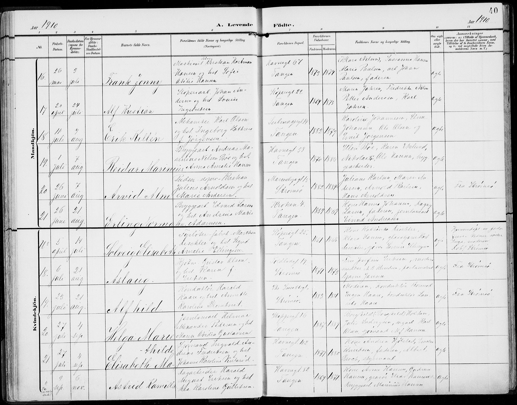 Strømsø kirkebøker, AV/SAKO-A-246/F/Fb/L0008: Parish register (official) no. II 8, 1902-1933, p. 40