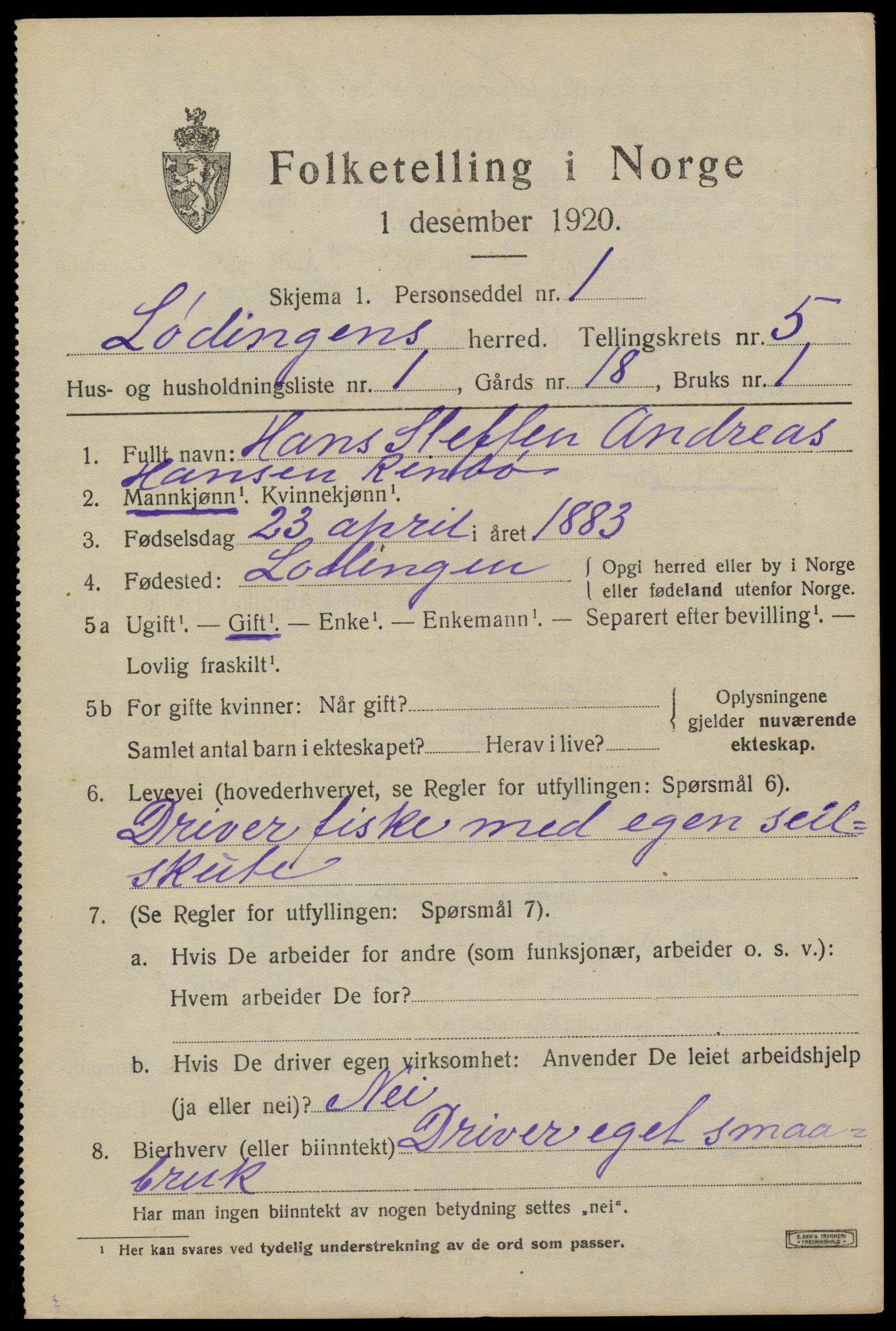 SAT, 1920 census for Lødingen, 1920, p. 3093