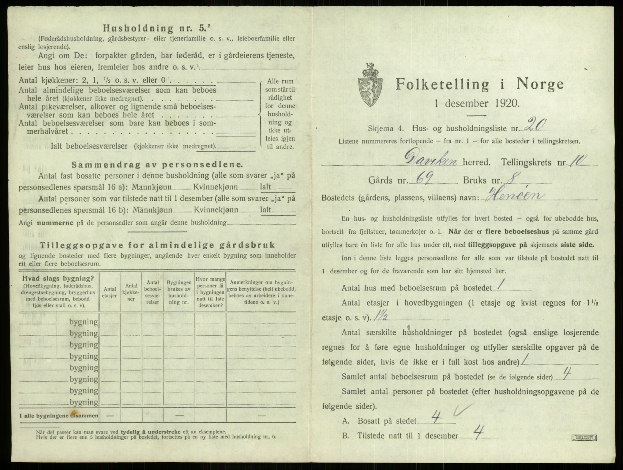 SAB, 1920 census for Davik, 1920, p. 729