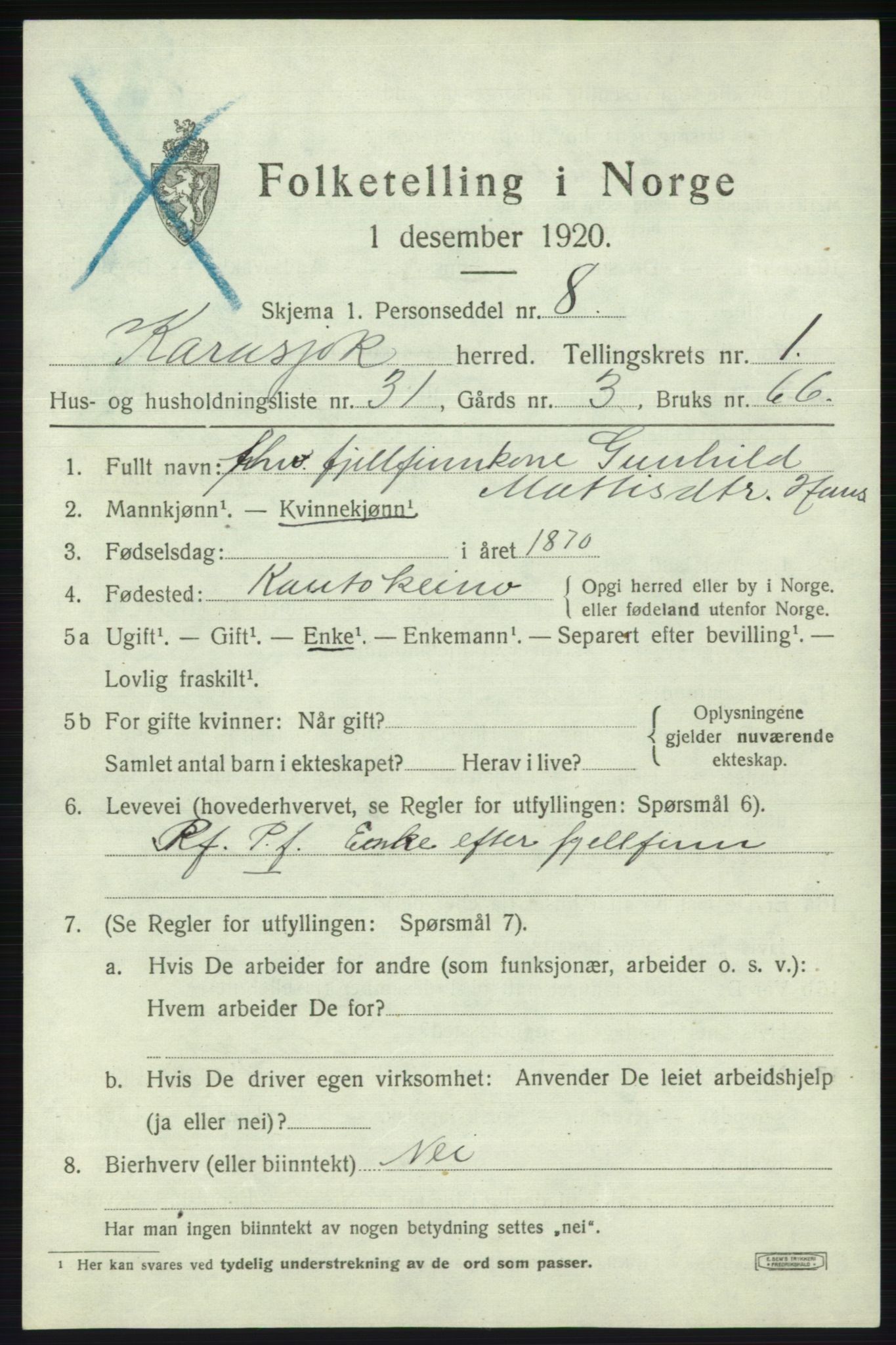 SATØ, 1920 census for Karasjok, 1920, p. 794