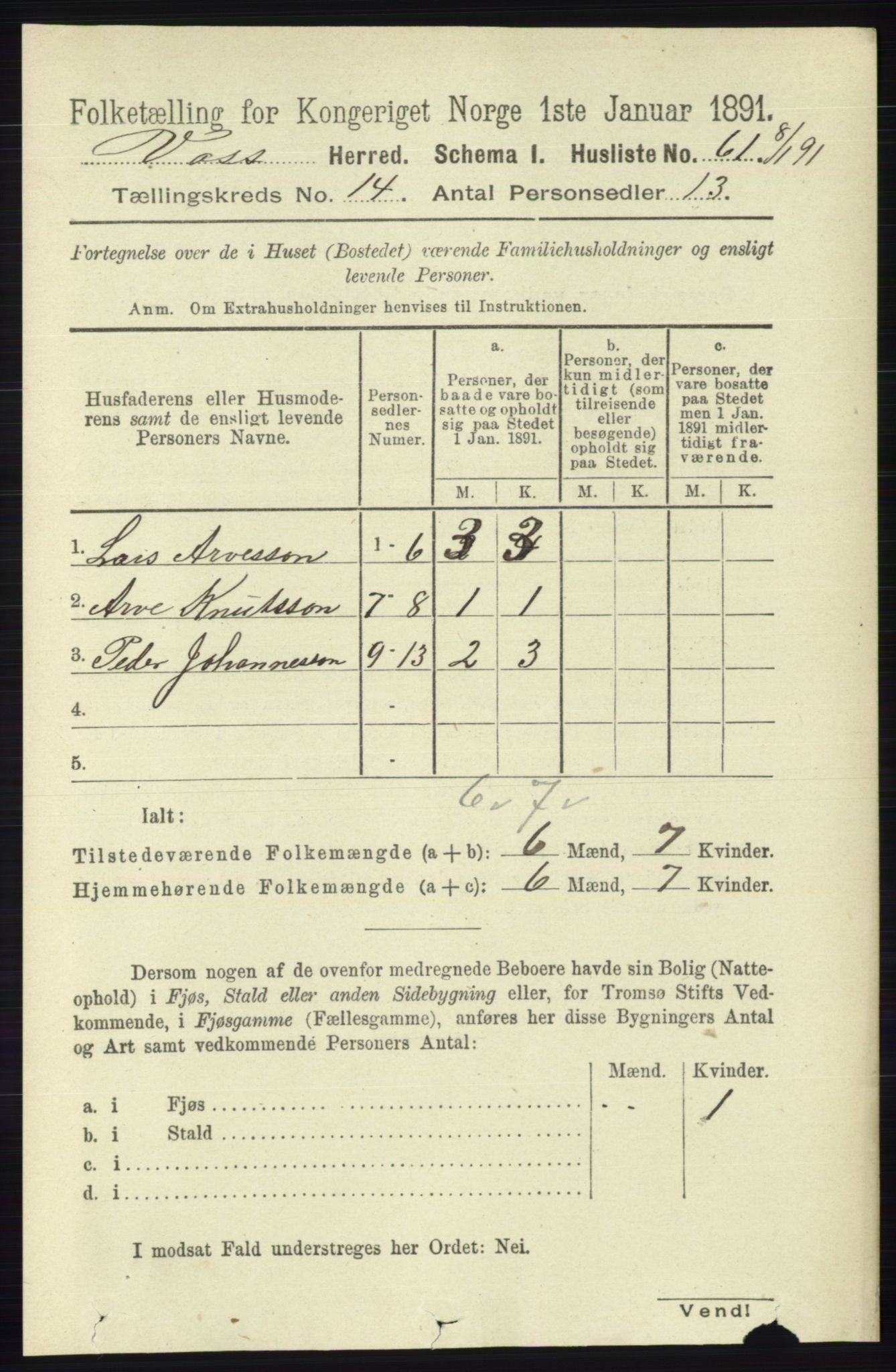 RA, 1891 census for 1235 Voss, 1891, p. 7243