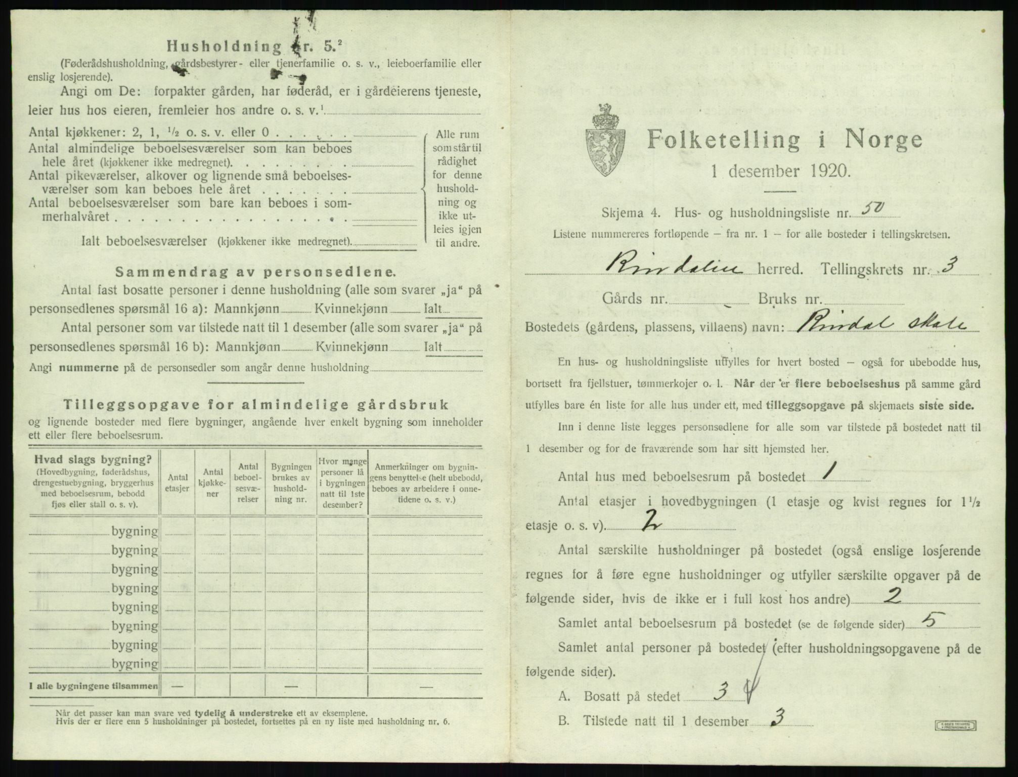 SAT, 1920 census for Rindal, 1920, p. 286