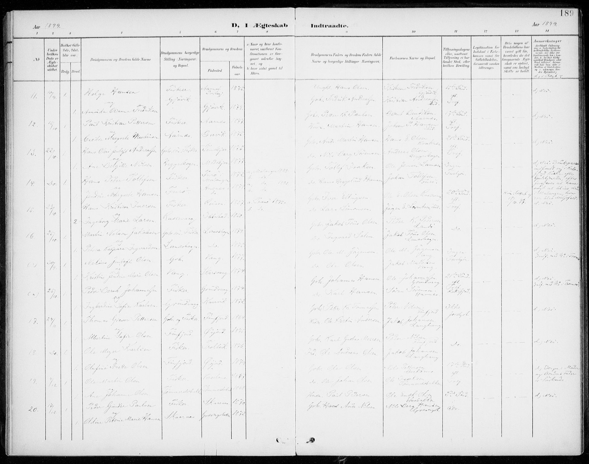 Lenvik sokneprestembete, SATØ/S-1310/H/Ha/Haa/L0014kirke: Parish register (official) no. 14, 1899-1909, p. 189