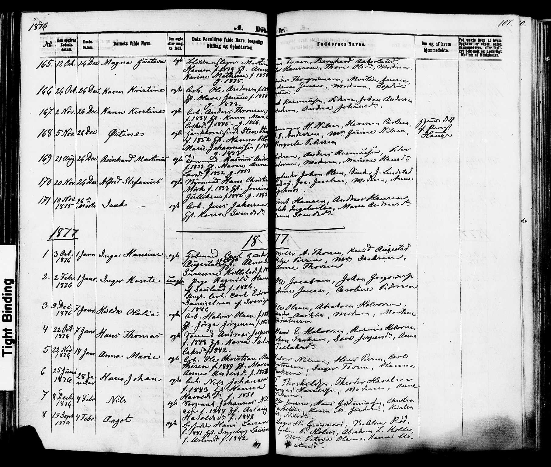 Skien kirkebøker, SAKO/A-302/F/Fa/L0008: Parish register (official) no. 8, 1866-1877, p. 107