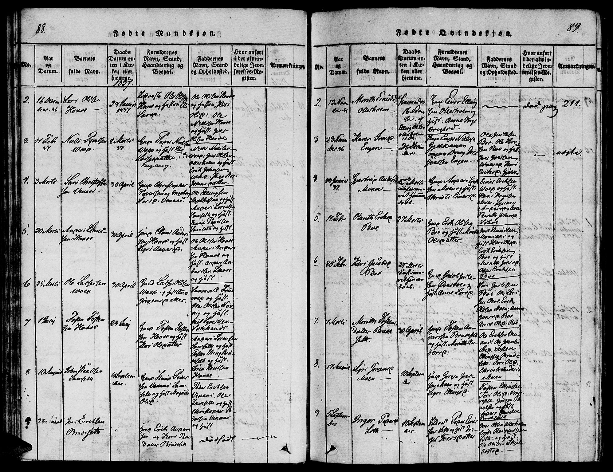 Ministerialprotokoller, klokkerbøker og fødselsregistre - Møre og Romsdal, SAT/A-1454/543/L0561: Parish register (official) no. 543A01, 1818-1853, p. 88-89