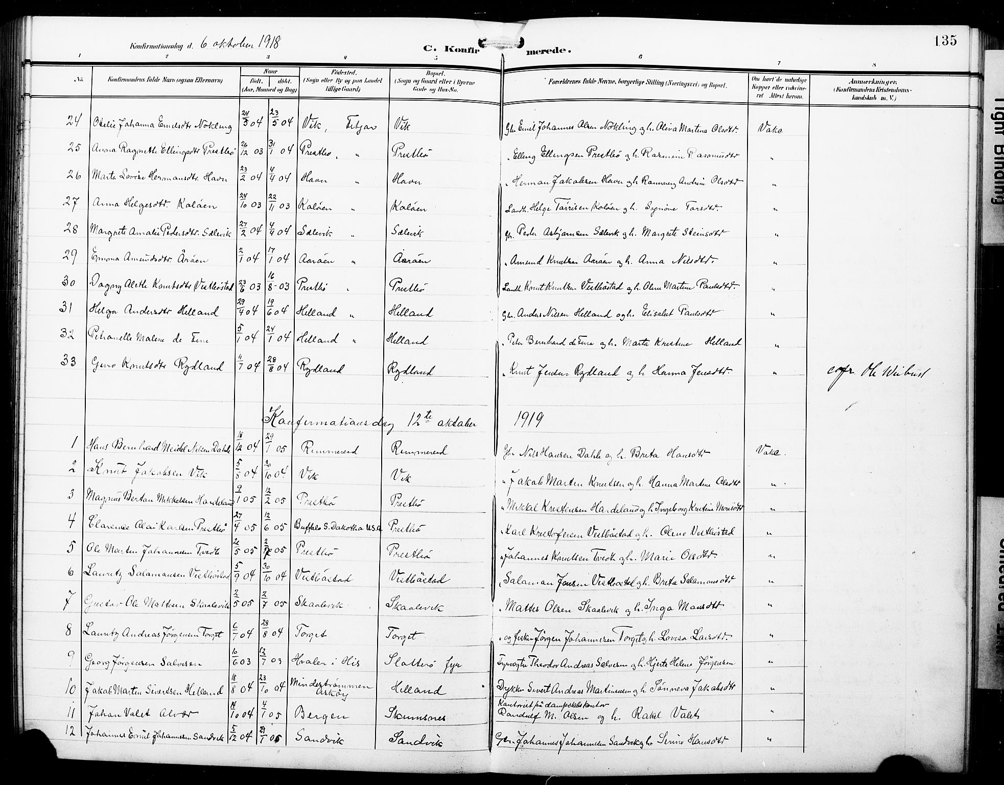 Fitjar sokneprestembete, SAB/A-99926: Parish register (copy) no. B 1, 1906-1928, p. 135