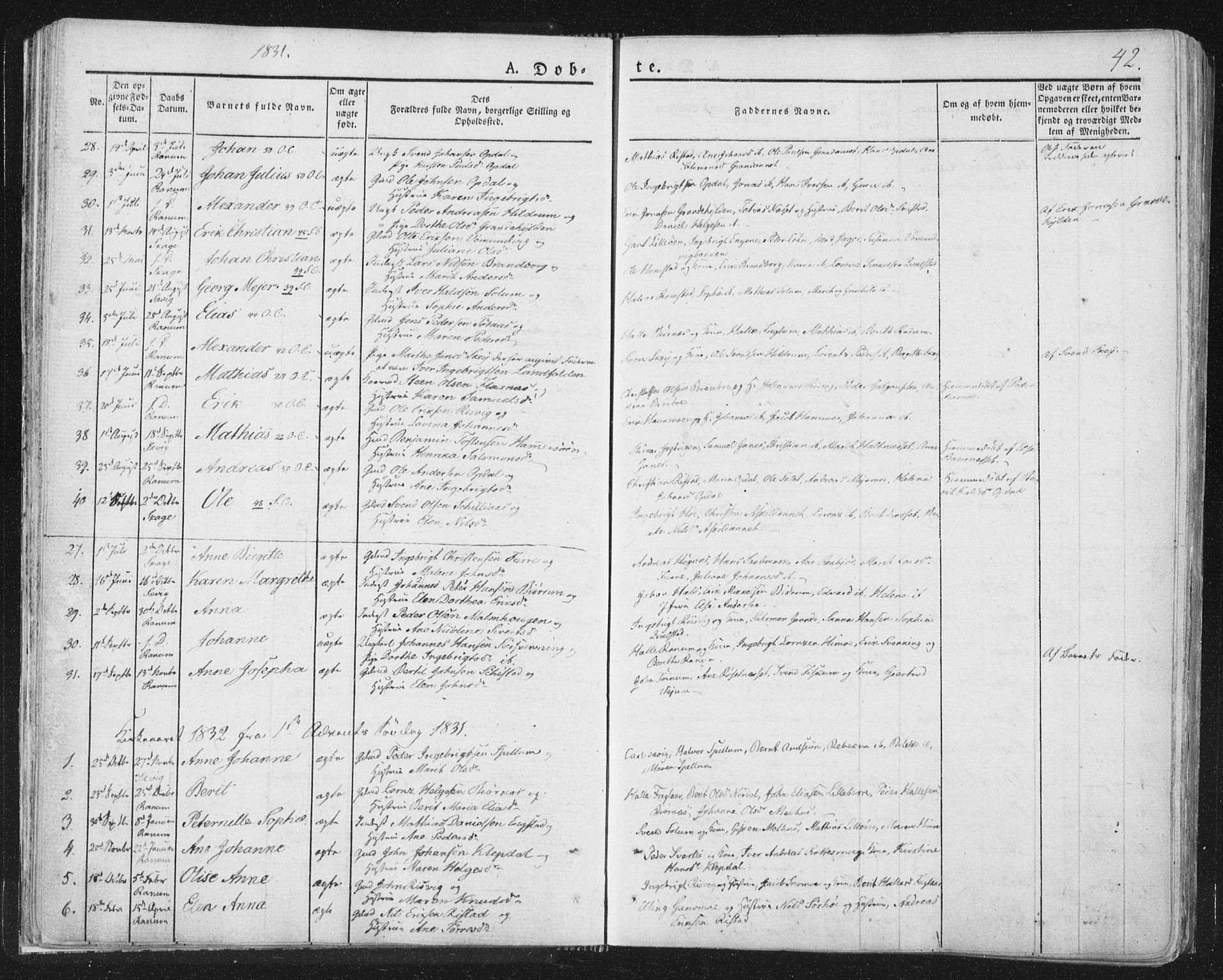 Ministerialprotokoller, klokkerbøker og fødselsregistre - Nord-Trøndelag, SAT/A-1458/764/L0551: Parish register (official) no. 764A07a, 1824-1864, p. 42