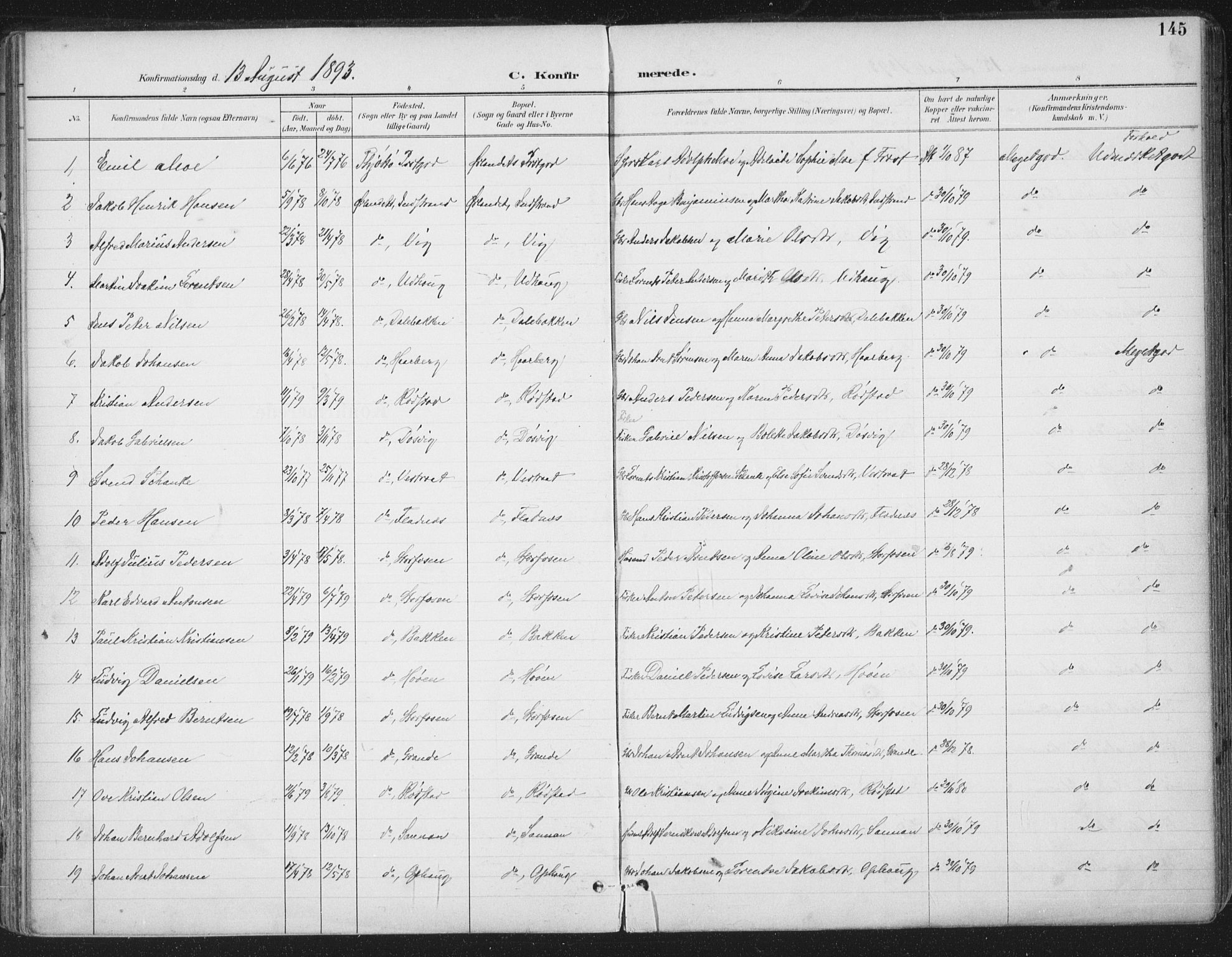 Ministerialprotokoller, klokkerbøker og fødselsregistre - Sør-Trøndelag, SAT/A-1456/659/L0743: Parish register (official) no. 659A13, 1893-1910, p. 145