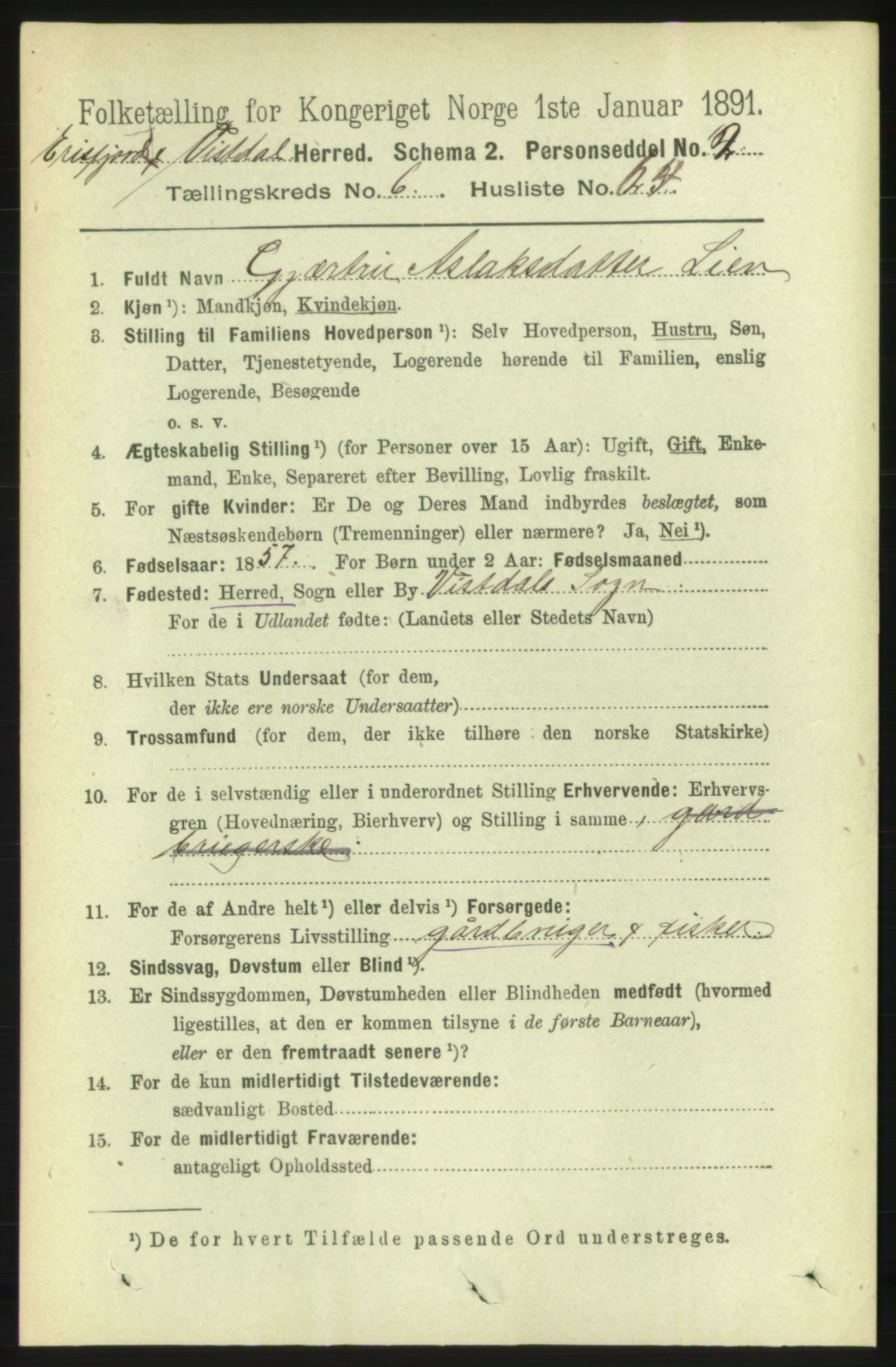 RA, 1891 census for 1542 Eresfjord og Vistdal, 1891, p. 1901