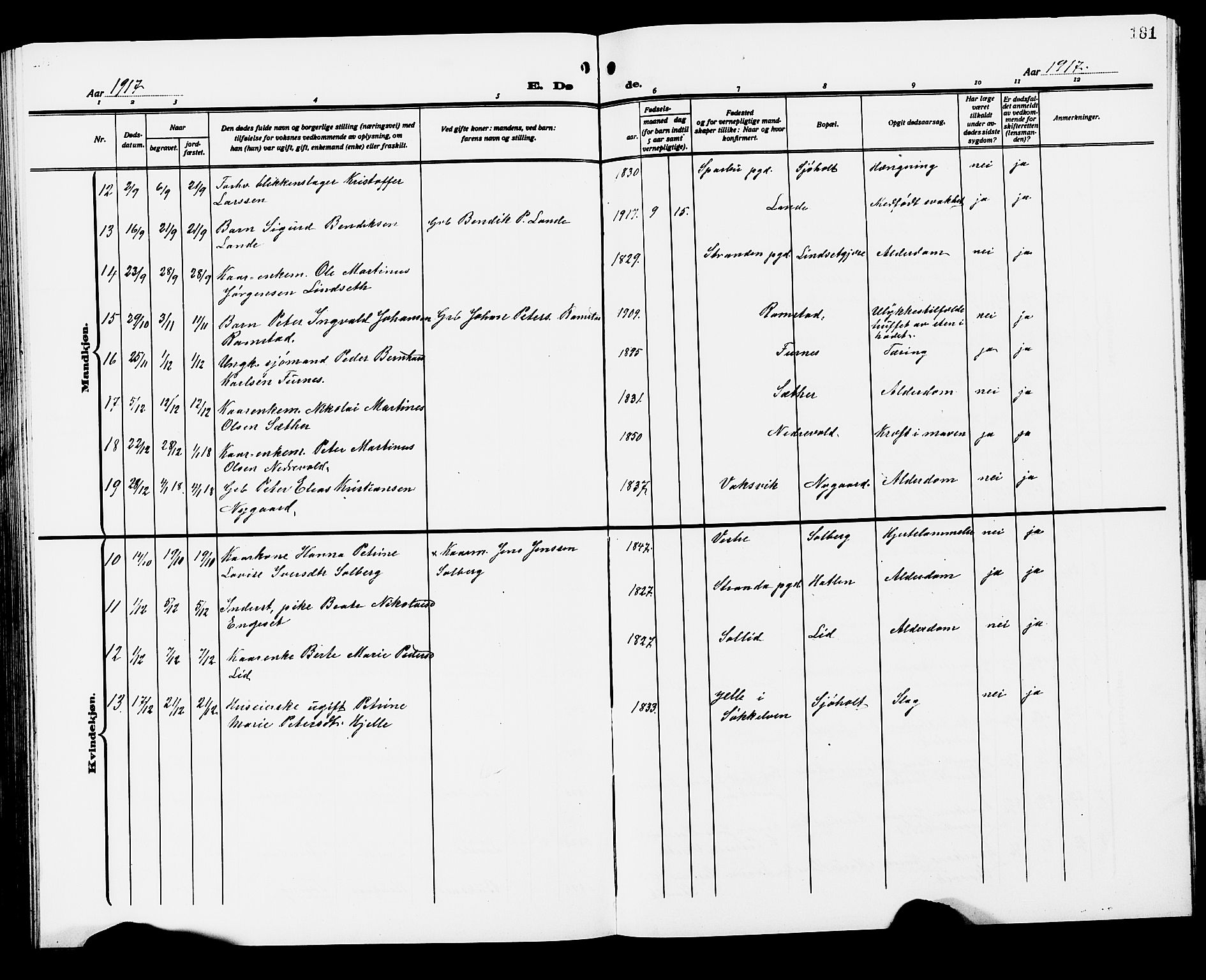 Ministerialprotokoller, klokkerbøker og fødselsregistre - Møre og Romsdal, SAT/A-1454/522/L0328: Parish register (copy) no. 522C07, 1909-1925, p. 181