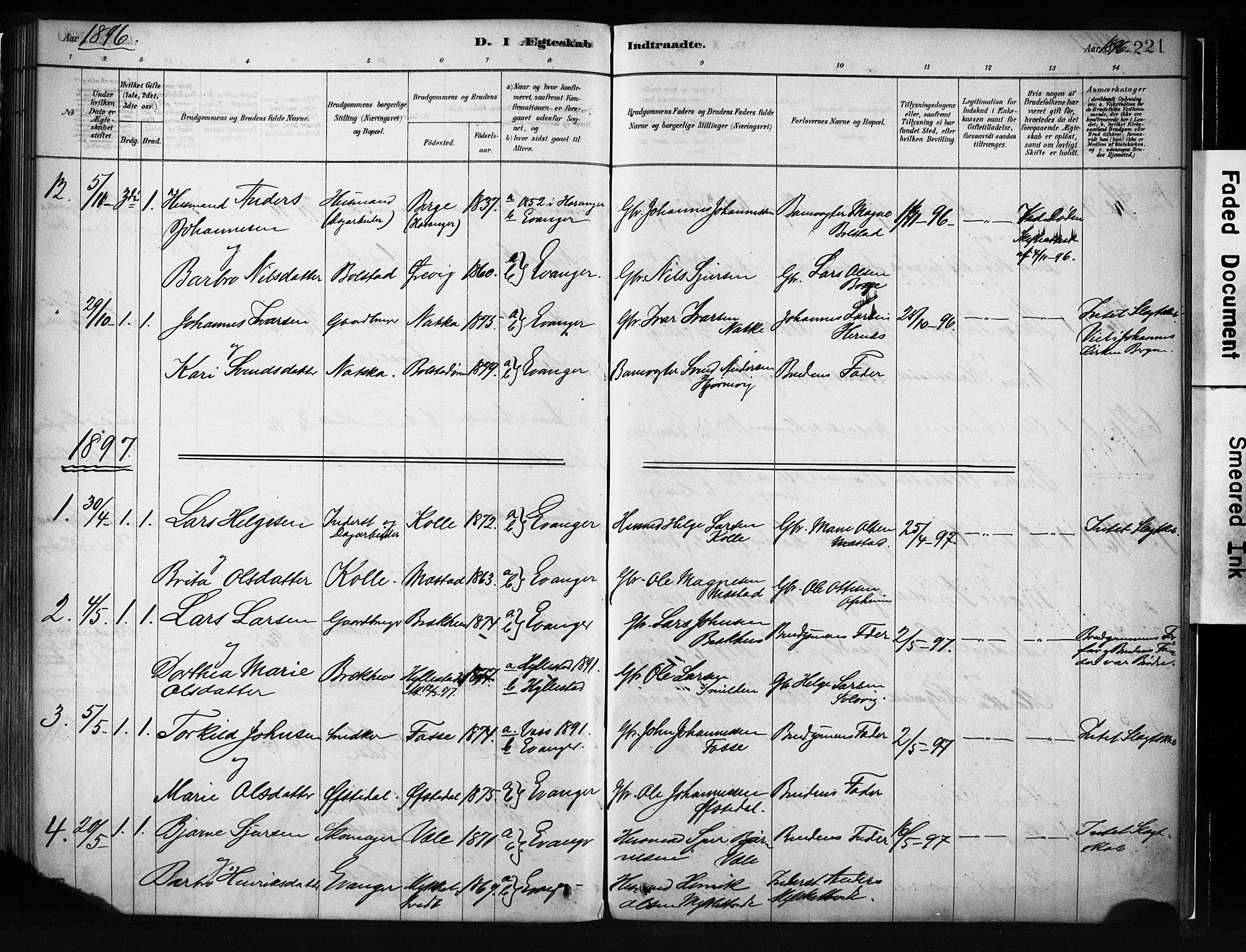 Evanger sokneprestembete, AV/SAB-A-99924: Parish register (official) no. A 1, 1877-1899, p. 221