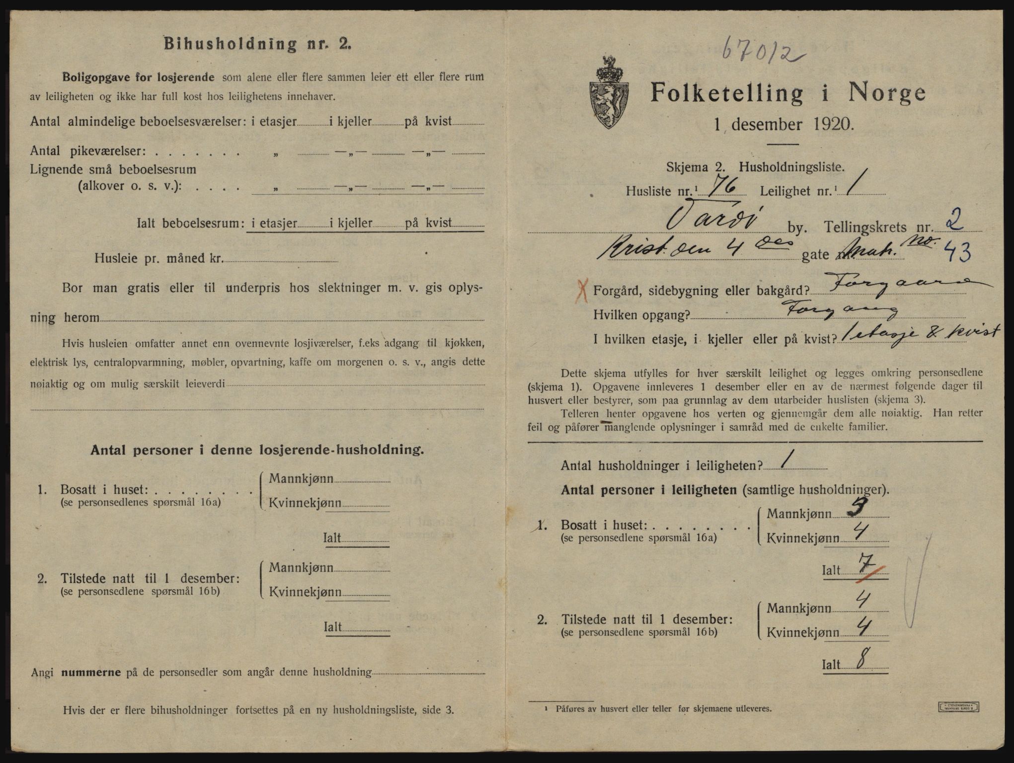 SATØ, 1920 census for Vardø, 1920, p. 2073