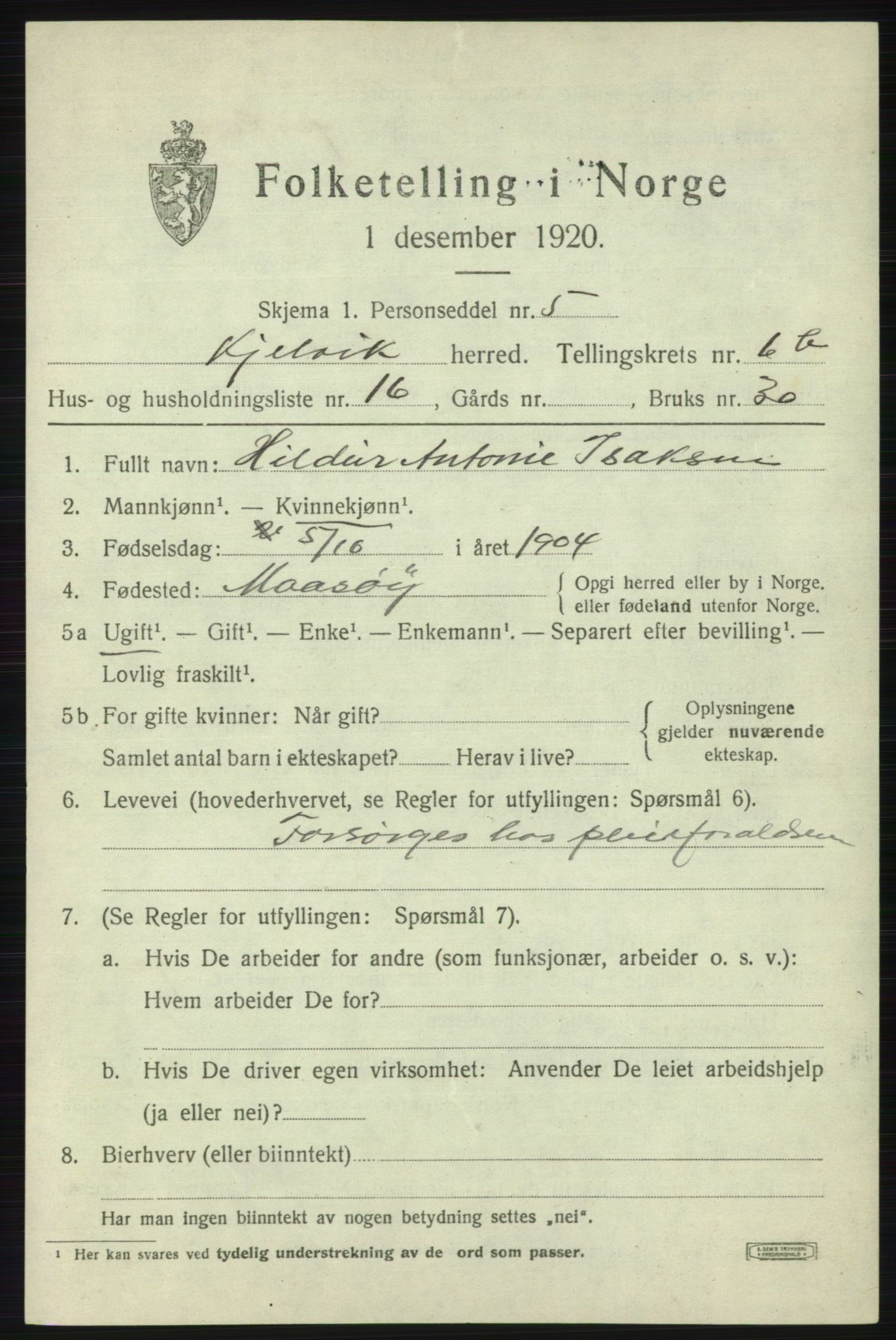 SATØ, 1920 census for Kjelvik, 1920, p. 3797