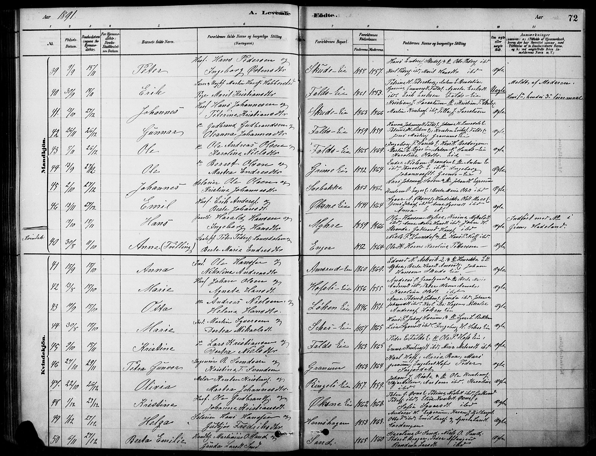 Søndre Land prestekontor, SAH/PREST-122/K/L0003: Parish register (official) no. 3, 1878-1894, p. 72