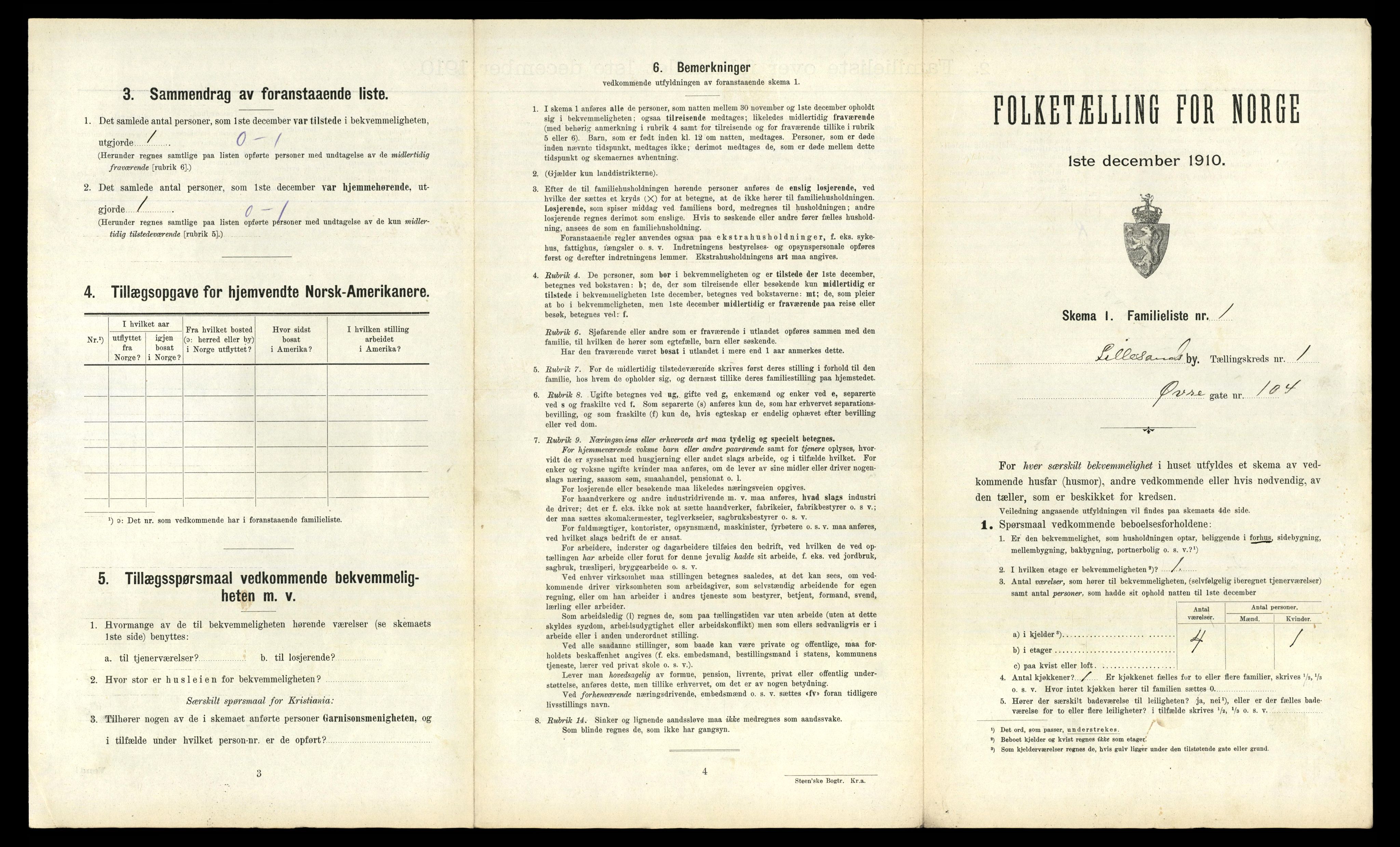 RA, 1910 census for Lillesand, 1910, p. 458