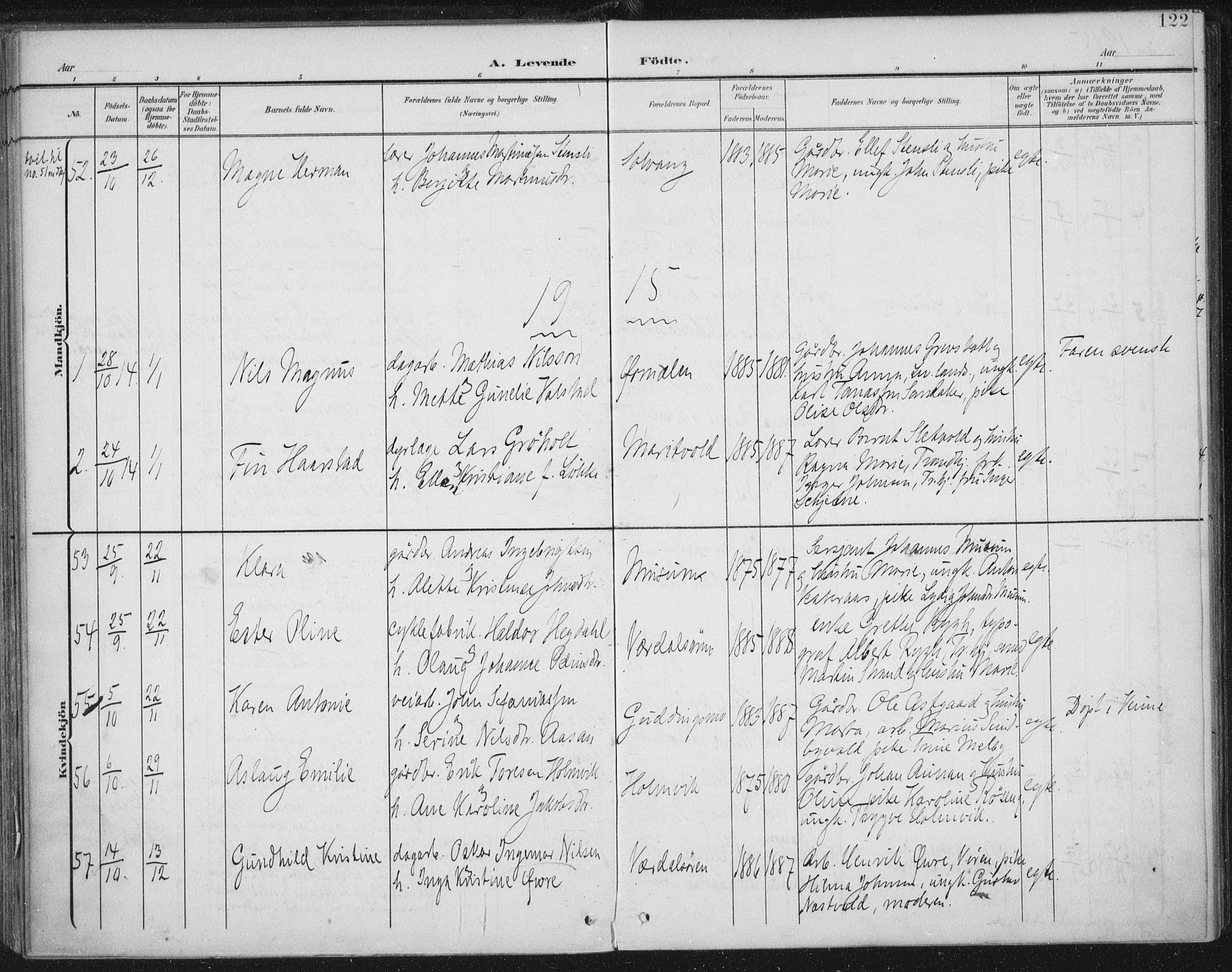 Ministerialprotokoller, klokkerbøker og fødselsregistre - Nord-Trøndelag, AV/SAT-A-1458/723/L0246: Parish register (official) no. 723A15, 1900-1917, p. 122