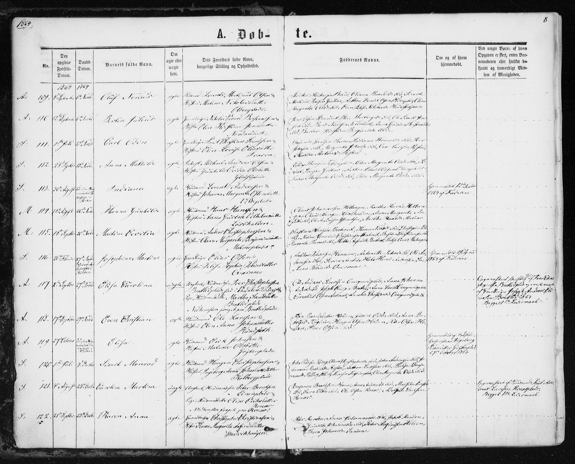 Ministerialprotokoller, klokkerbøker og fødselsregistre - Nord-Trøndelag, AV/SAT-A-1458/741/L0394: Parish register (official) no. 741A08, 1864-1877, p. 8