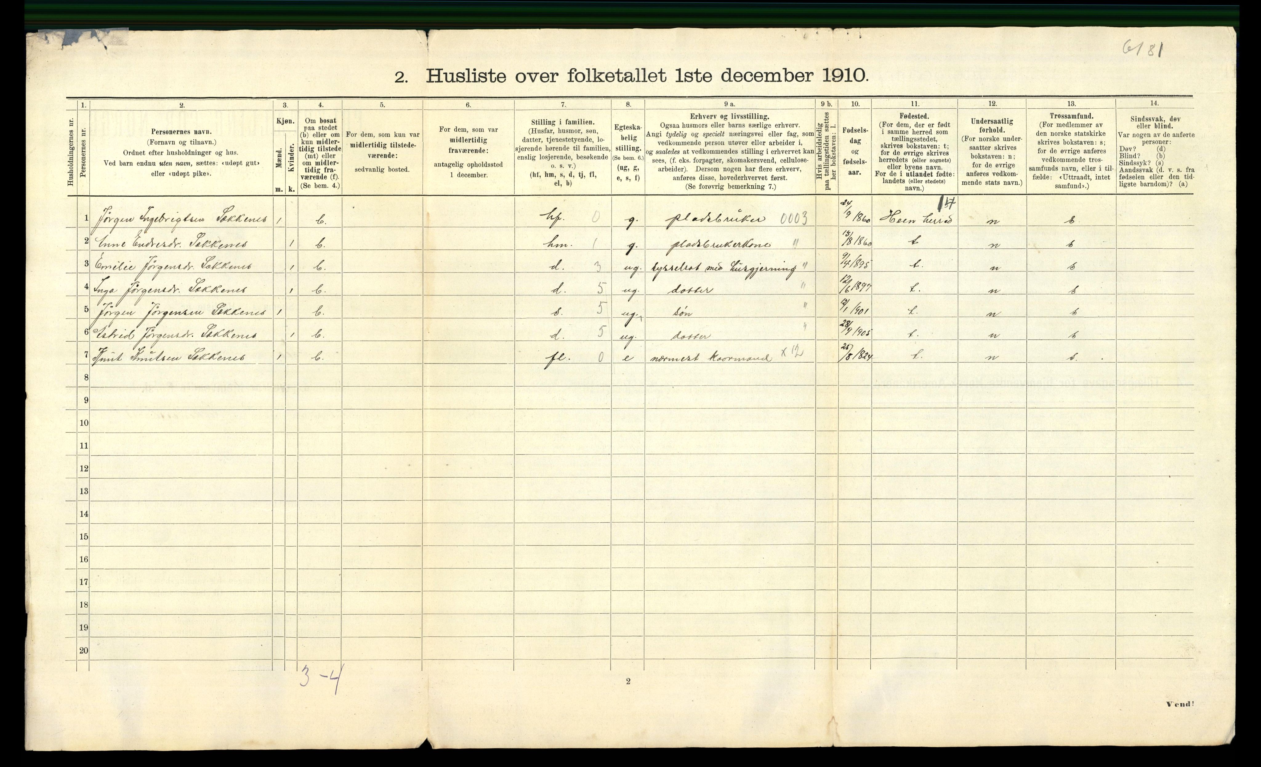 RA, 1910 census for Veøy, 1910, p. 41