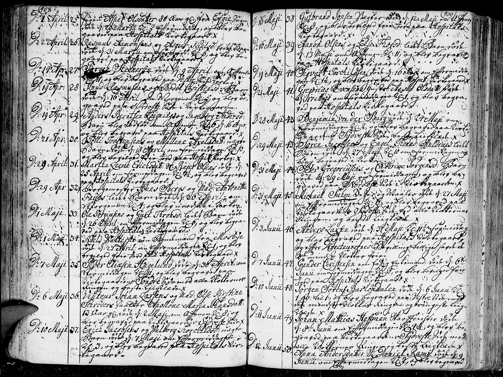 Kristiansand domprosti, AV/SAK-1112-0006/F/Fa/L0001: Parish register (official) no. A 1, 1734-1793, p. 408-409