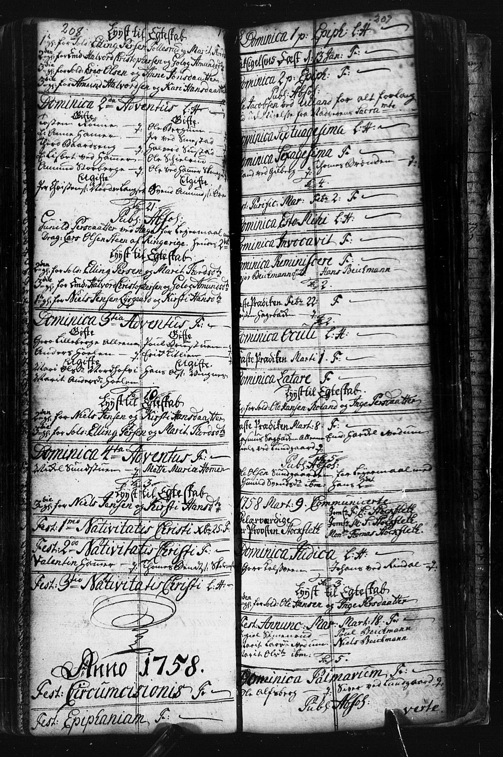 Fåberg prestekontor, SAH/PREST-086/H/Ha/Hab/L0001: Parish register (copy) no. 1, 1727-1767, p. 208-209
