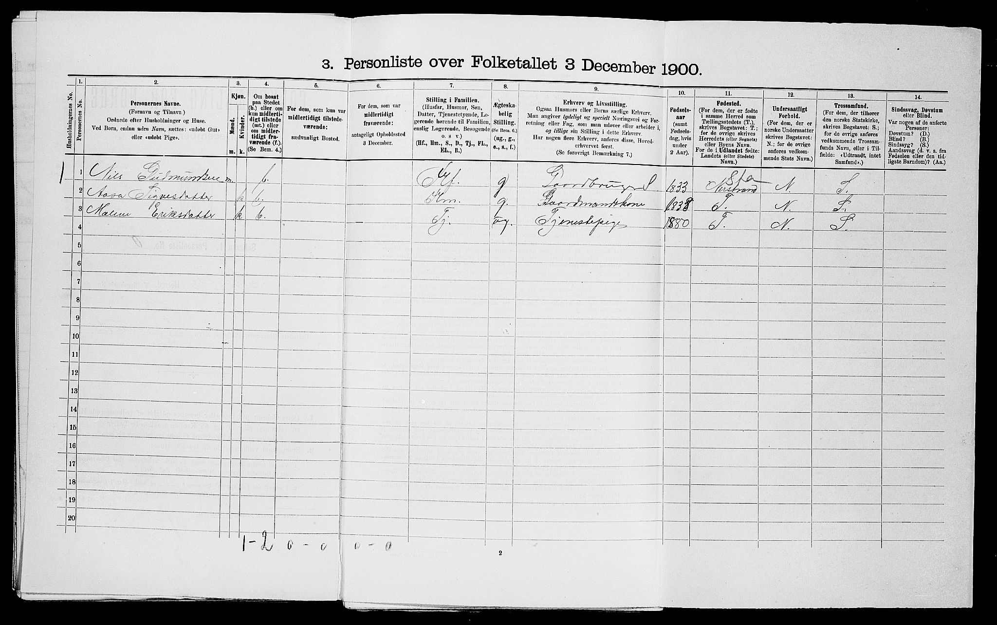 SAST, 1900 census for Skjold, 1900, p. 216