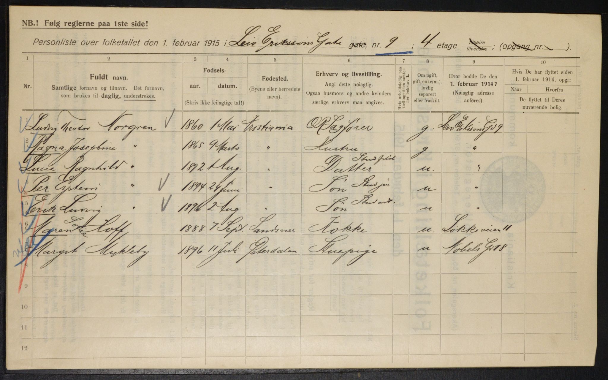 OBA, Municipal Census 1915 for Kristiania, 1915, p. 56991