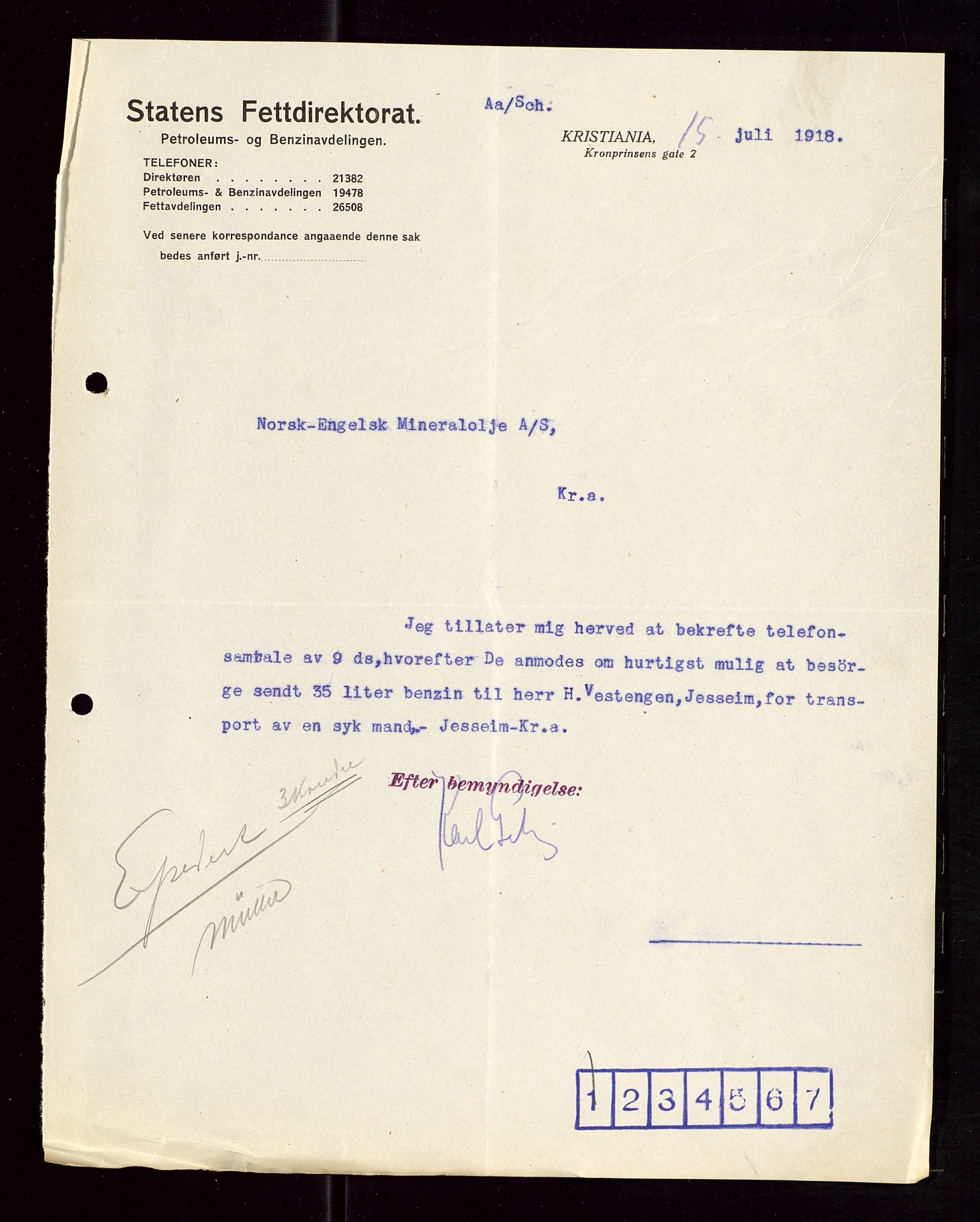 Pa 1521 - A/S Norske Shell, AV/SAST-A-101915/E/Ea/Eaa/L0006: Sjefskorrespondanse, 1918, p. 246