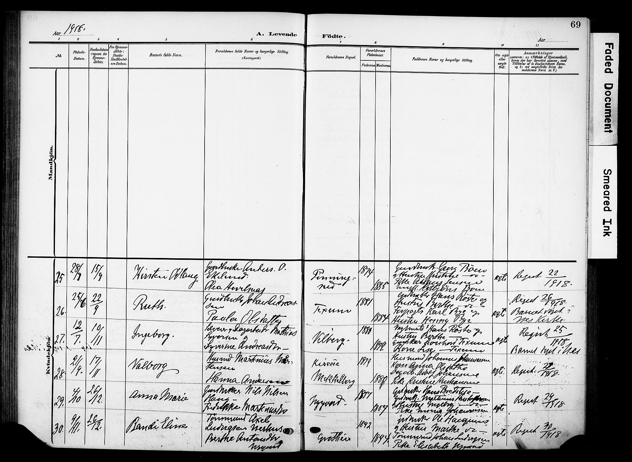 Nes prestekontor, Hedmark, SAH/PREST-020/K/Ka/L0013: Parish register (official) no. 13, 1906-1924, p. 69