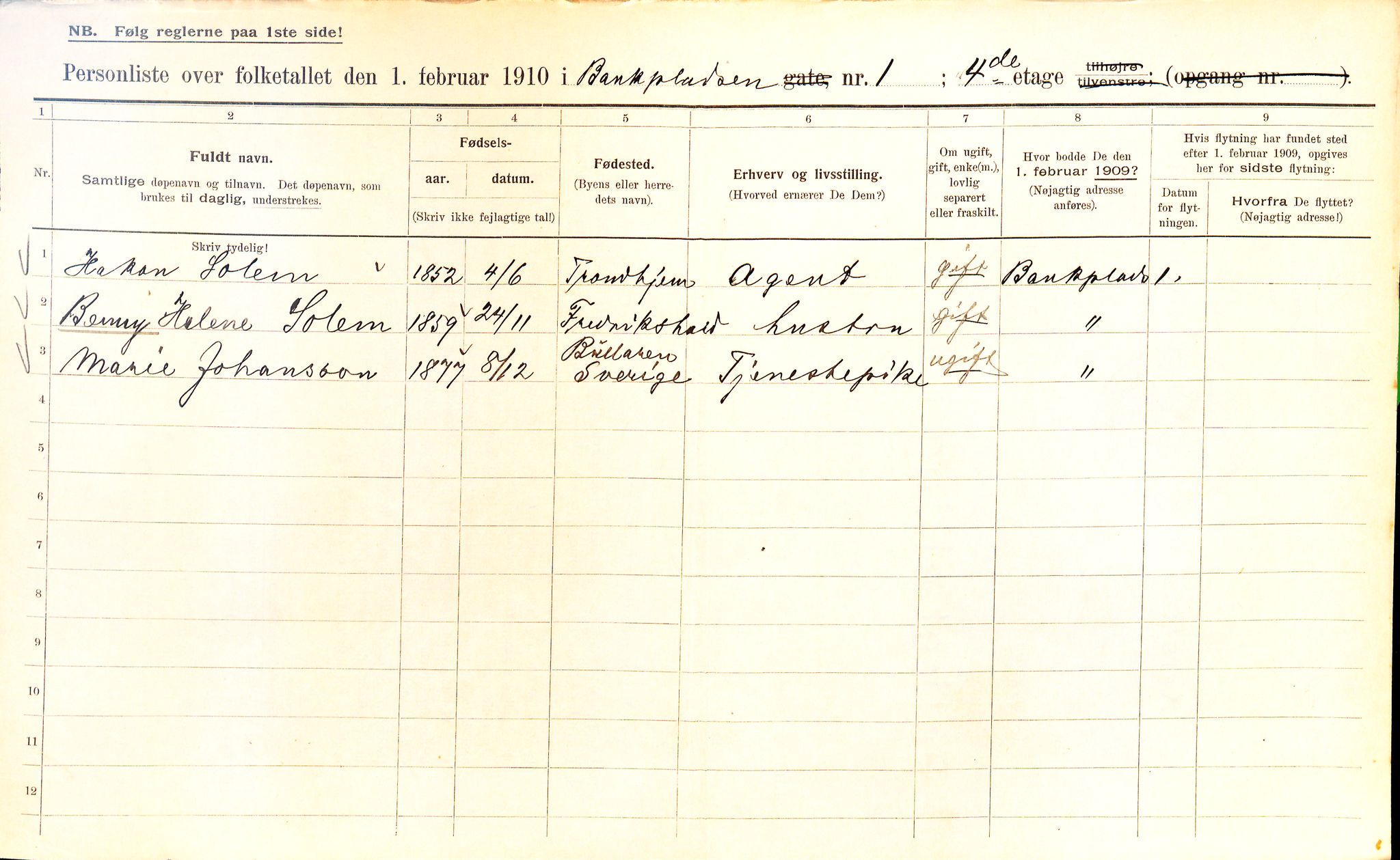 OBA, Municipal Census 1910 for Kristiania, 1910, p. 3197