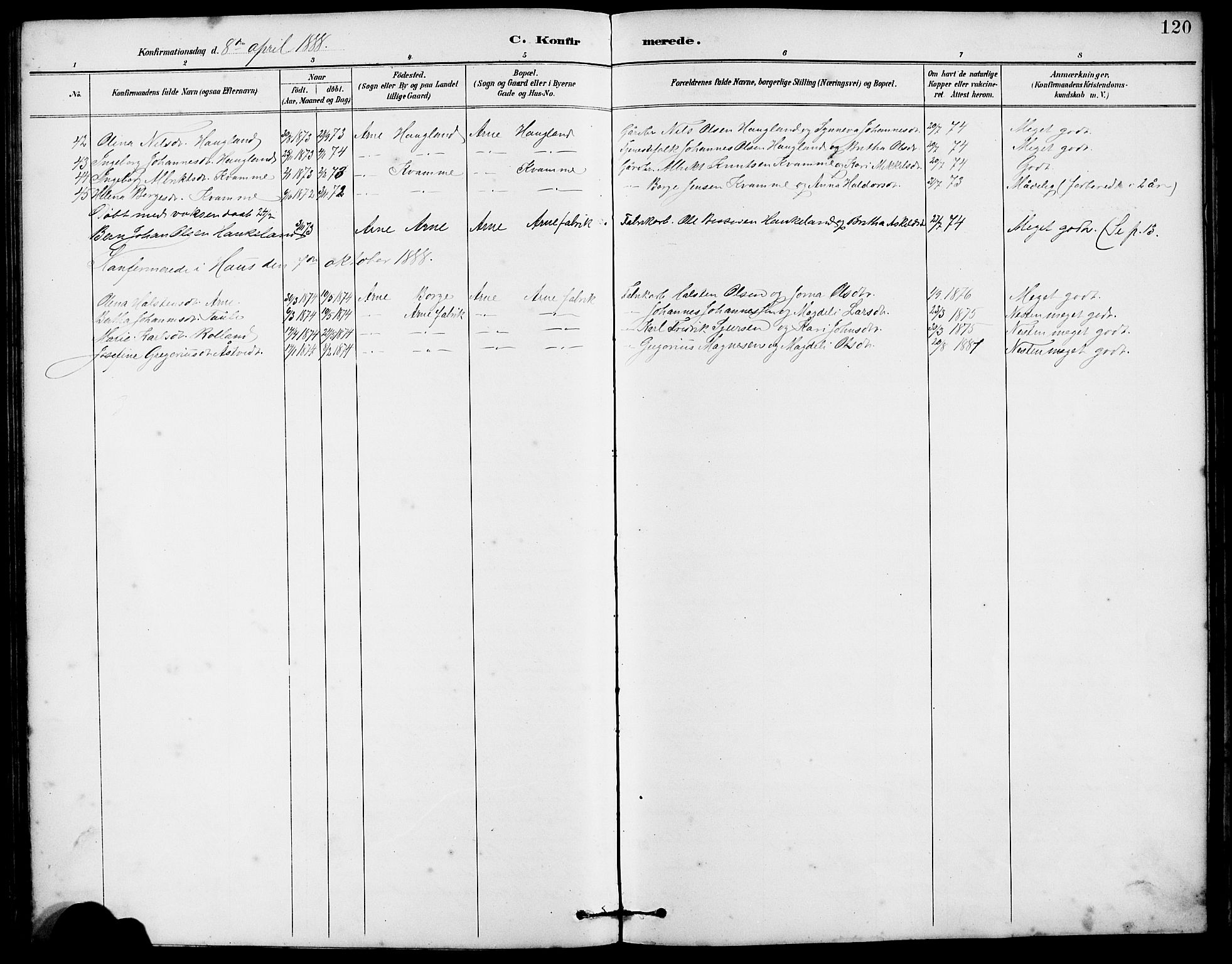 Arna Sokneprestembete, AV/SAB-A-74001/H/Ha/Hab: Parish register (copy) no. A 3, 1887-1897, p. 120