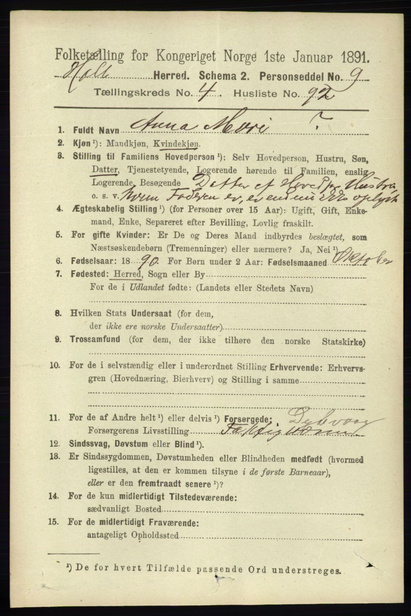 RA, 1891 census for 0914 Holt, 1891, p. 2212