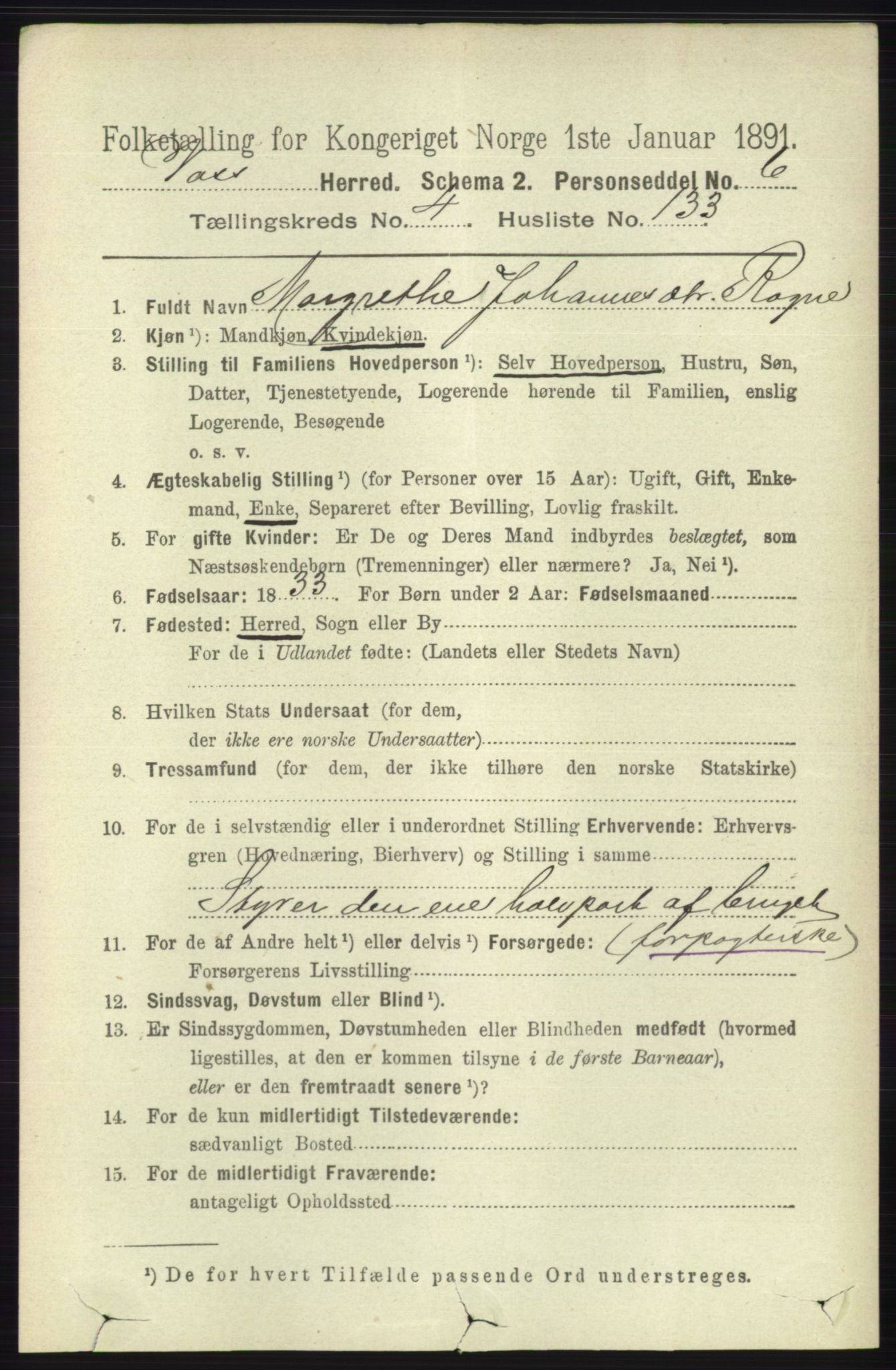 RA, 1891 census for 1235 Voss, 1891, p. 2605