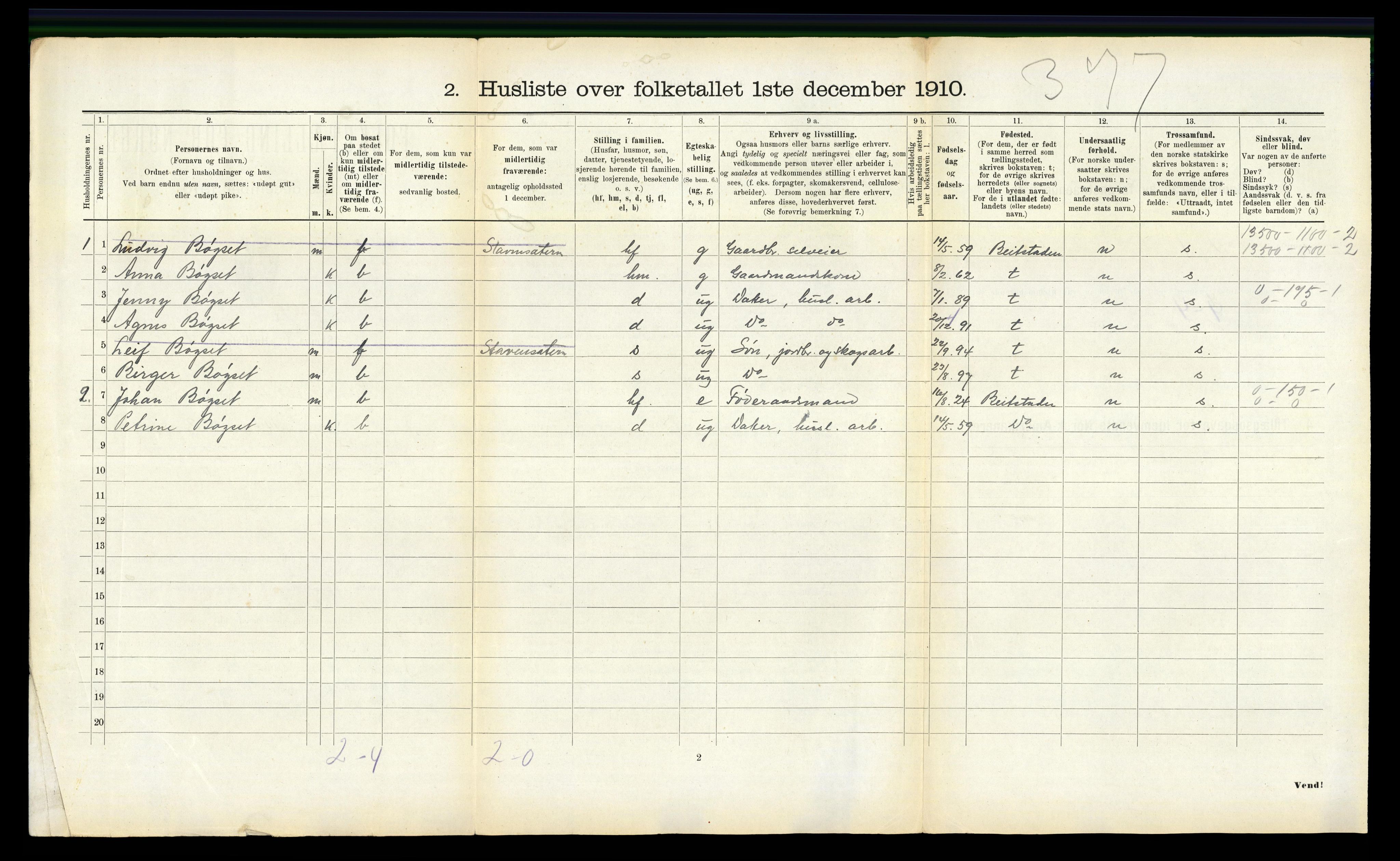 RA, 1910 census for Namdalseid, 1910, p. 177