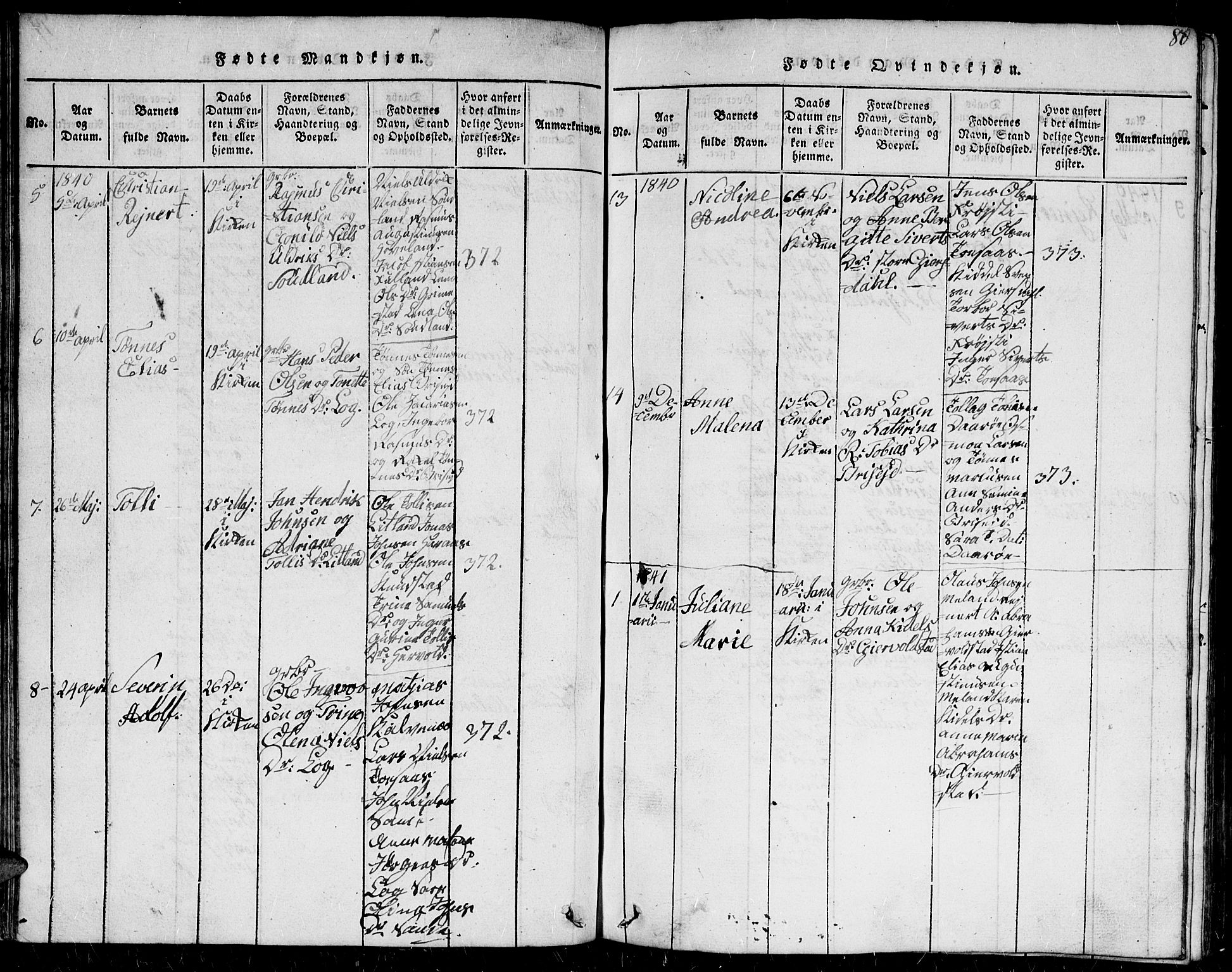 Herad sokneprestkontor, AV/SAK-1111-0018/F/Fb/Fba/L0001: Parish register (copy) no. B 1, 1815-1852, p. 80