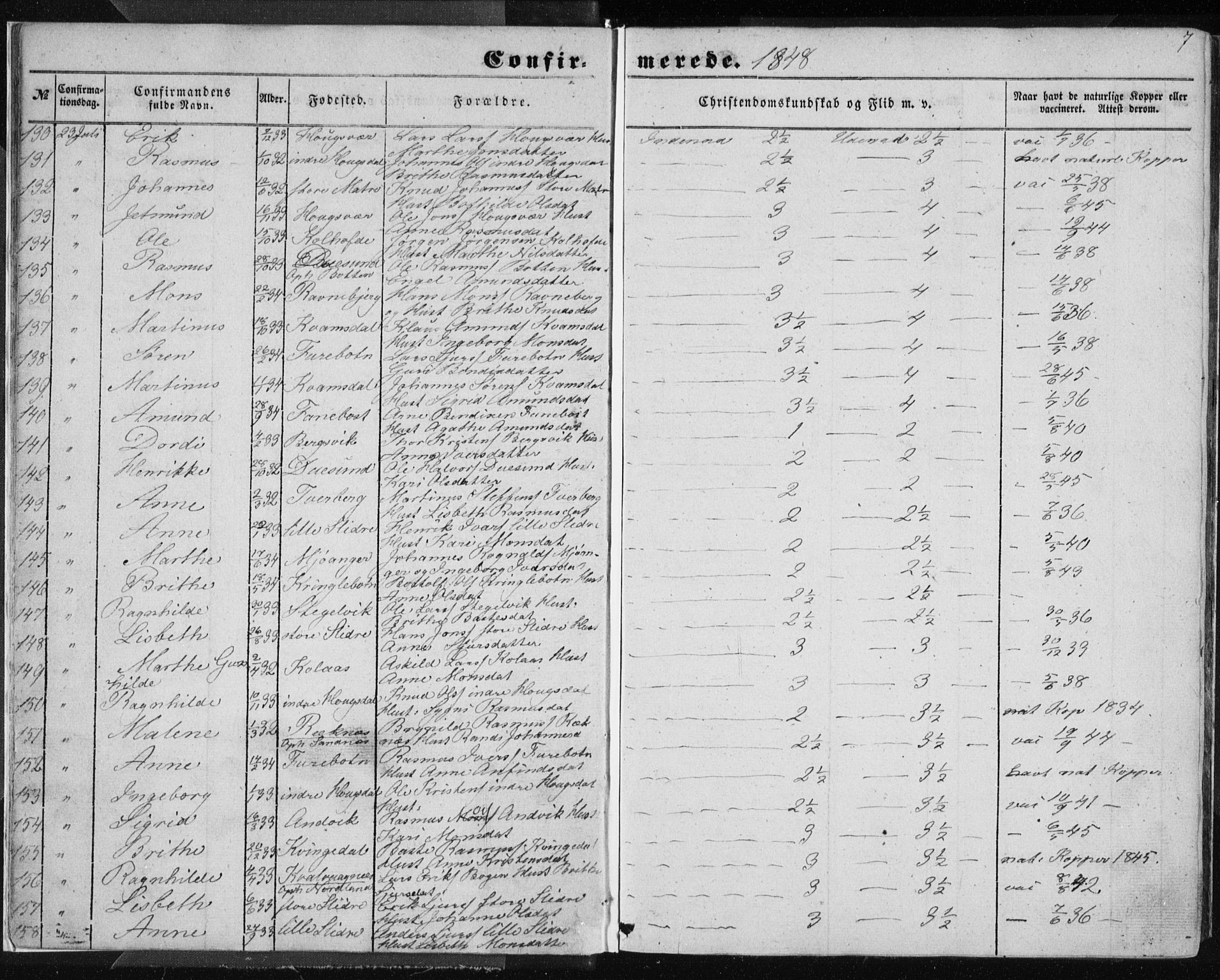 Lindås Sokneprestembete, SAB/A-76701/H/Haa: Parish register (official) no. A 13, 1848-1862, p. 7