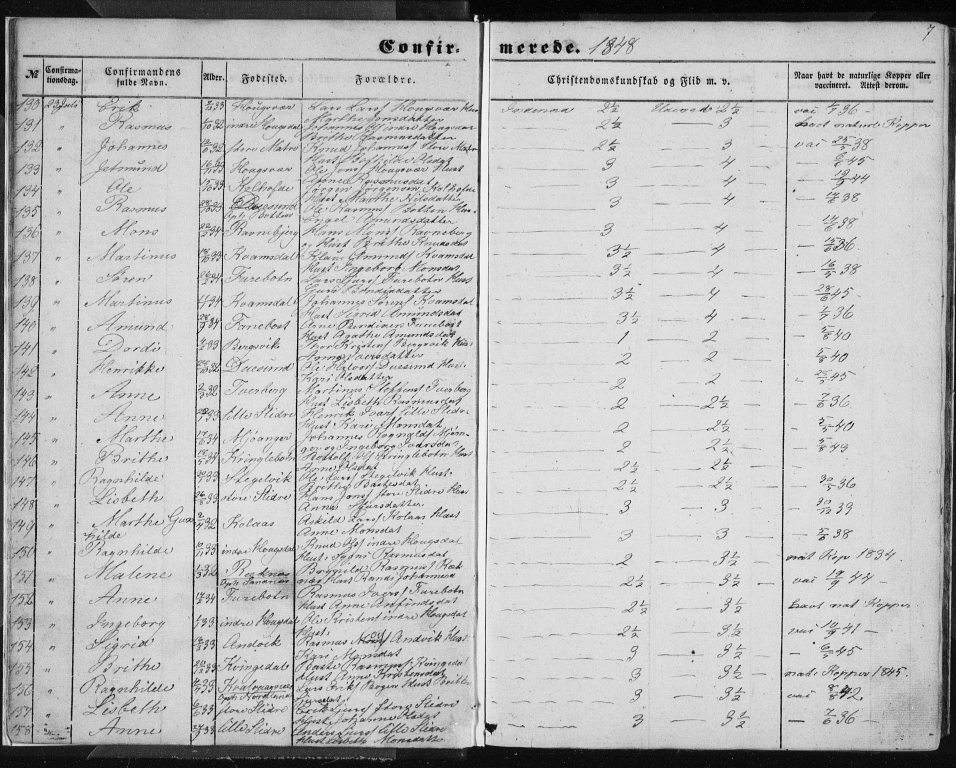 Lindås Sokneprestembete, AV/SAB-A-76701/H/Haa/Haaa/L0013: Parish register (official) no. A 13, 1848-1862, p. 7