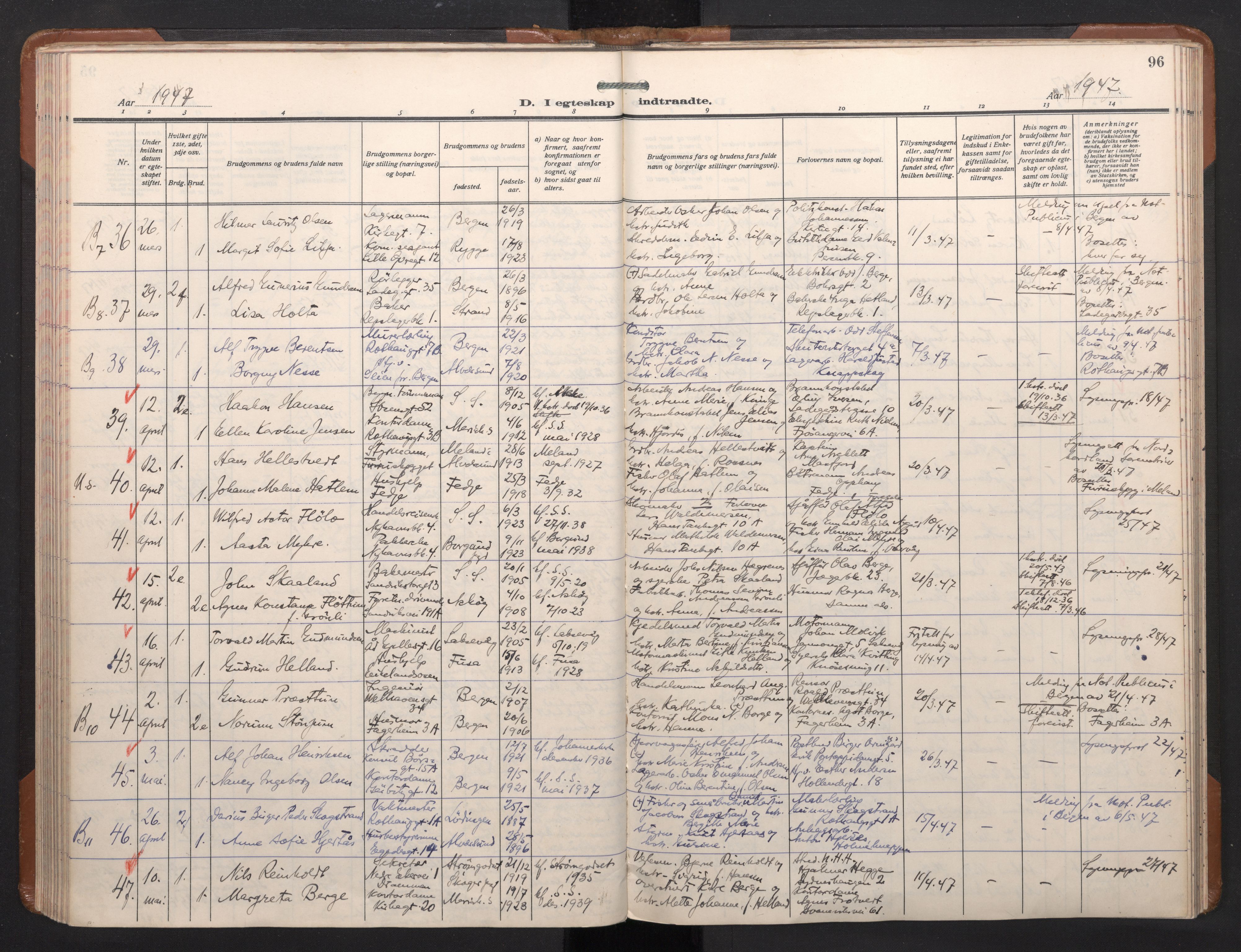 Sandviken Sokneprestembete, AV/SAB-A-77601/H/Ha/L0017: Parish register (official) no. D 4, 1940-1954, p. 96